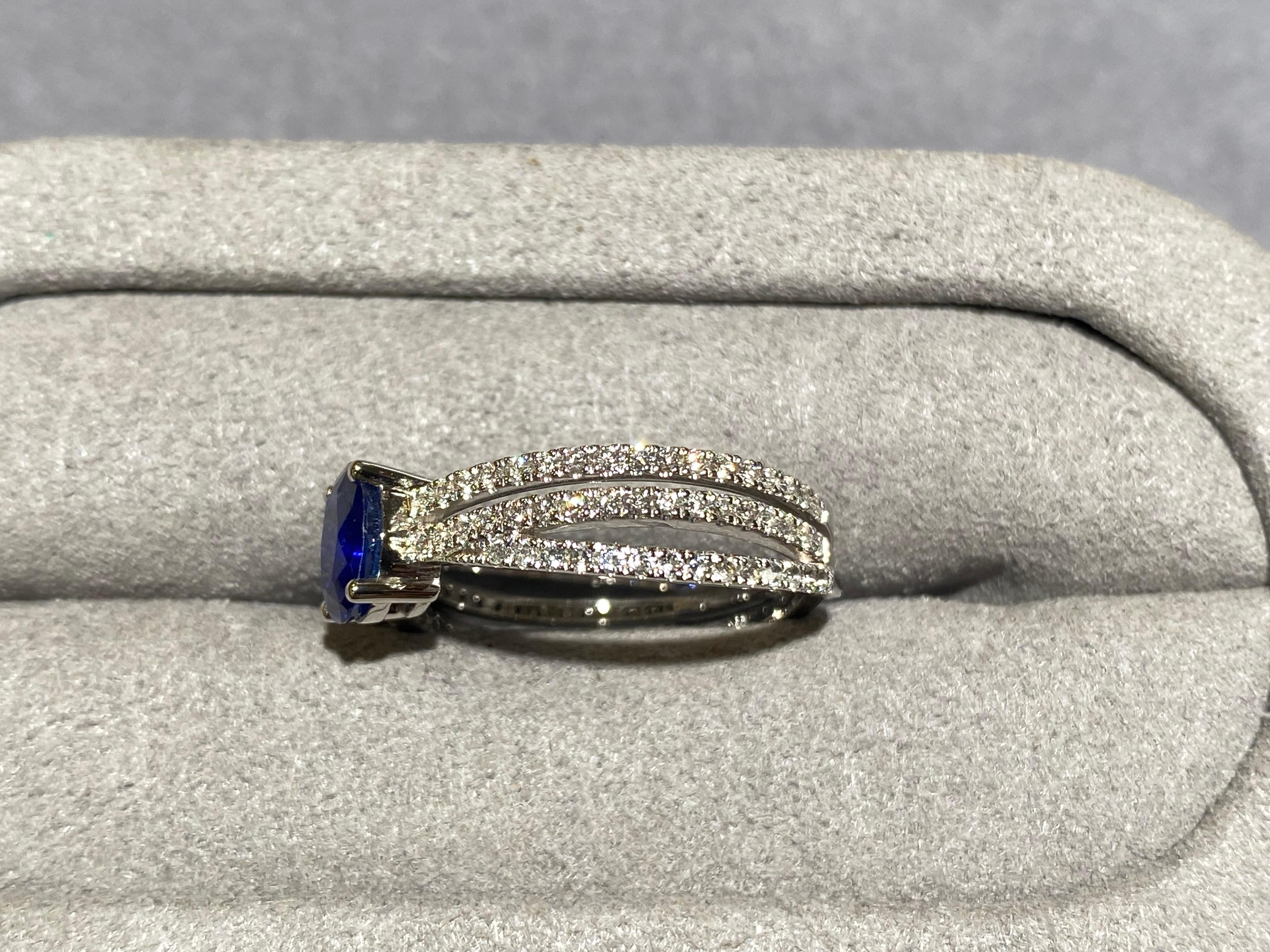 Women's Eostre Blue Sapphire and Diamond Ring in 18k white Gold For Sale