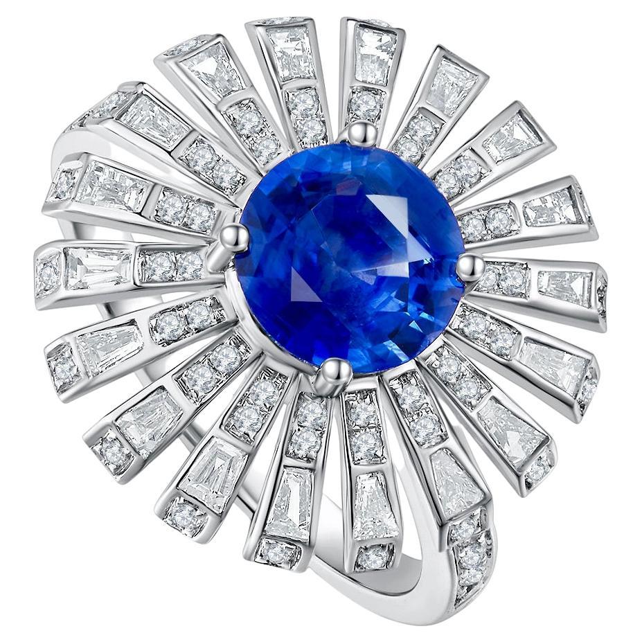Eostre Blue Sapphire and Diamond Ring in White Gold For Sale