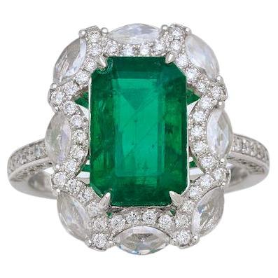 EOSTRE Emerald and Diamond Ring in 18K White Gold For Sale