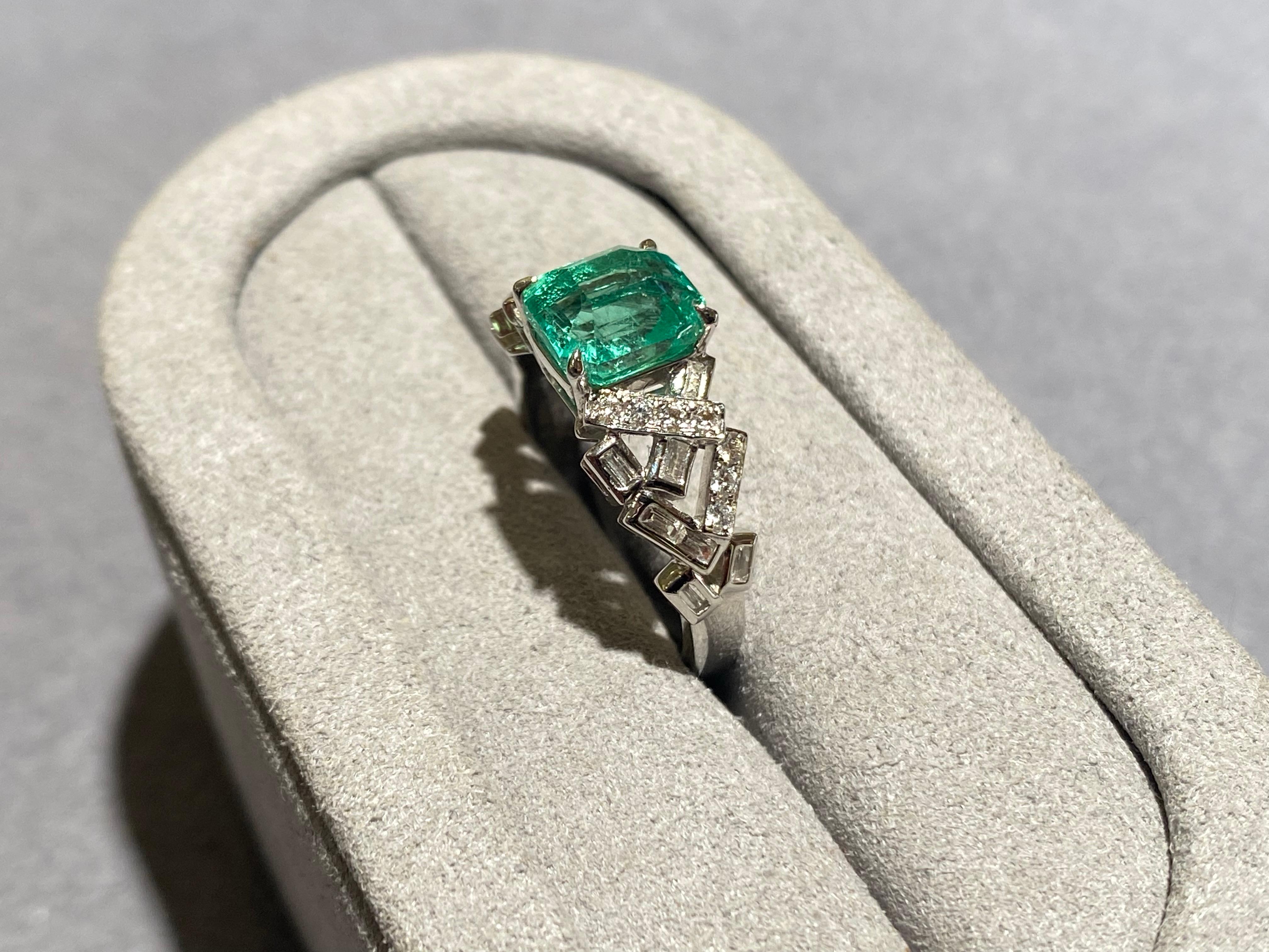 Emerald Cut Eostre Emerald and Diamond Ring in 18k White Gold For Sale