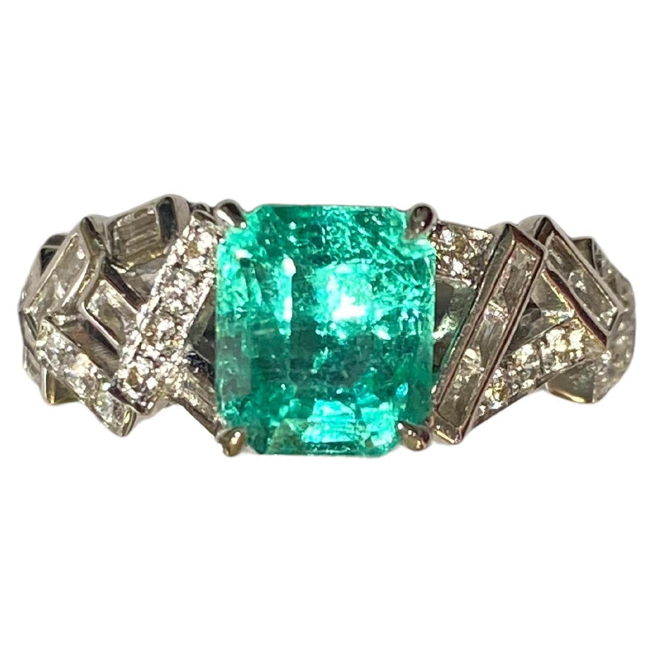 Eostre Emerald and Diamond Ring in 18k White Gold For Sale