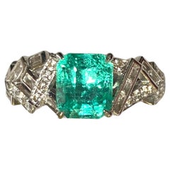 Eostre Emerald and Diamond Ring in 18k White Gold