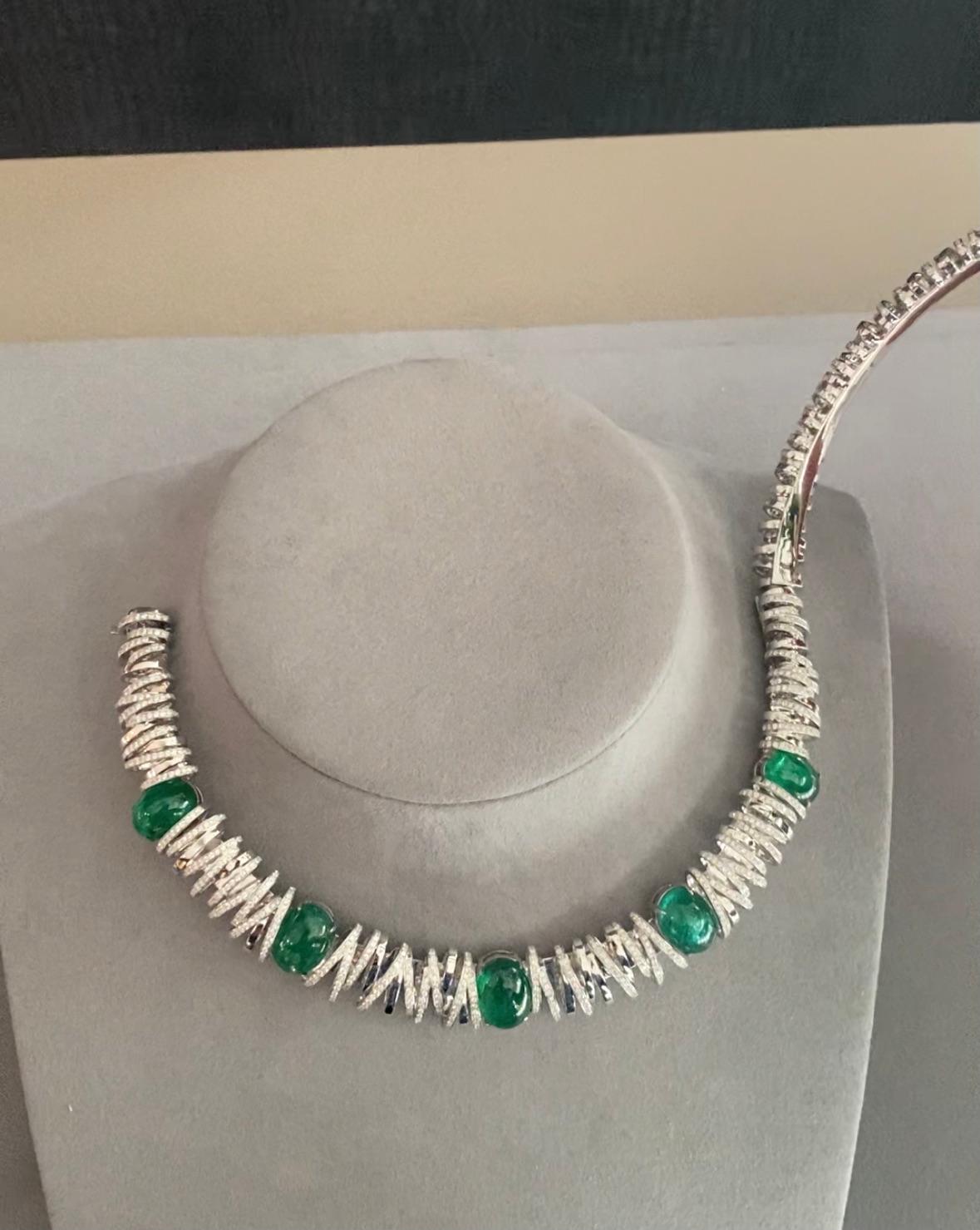 Brilliant Cut Eostre Emerald and Diamond White Gold Bird Nest Collar For Sale