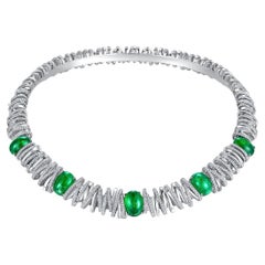 Eostre Emerald and Diamond White Gold Bird Nest Collar