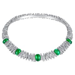 Eostre Emerald and Diamond White Gold Bird Nest Collar