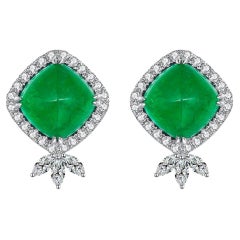 Boucle d'oreille en or blanc 18 carats avec émeraude et diamant Eostre