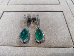 Eostre Emerald Cabochon and Diamond White Gold Earring