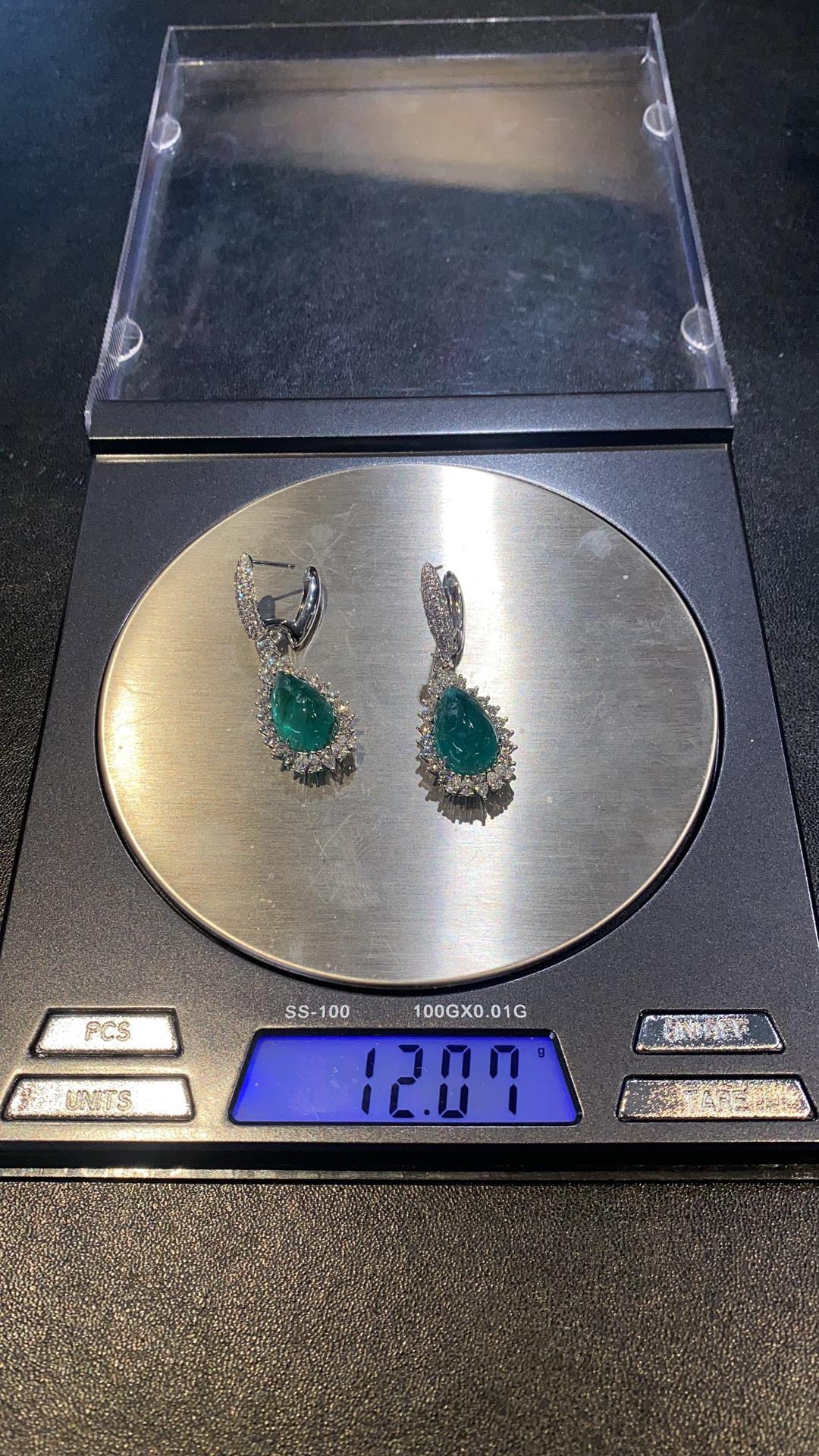 Eostre Emerald Cabochon and Diamond White Gold Earring In New Condition For Sale In Melbourne, AU