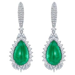 Eostre Emerald Cabochon and Diamond White Gold Earring