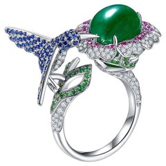 Eostre Emerald Tsavorite Sapphire and Diamond 18K White Gold Ring