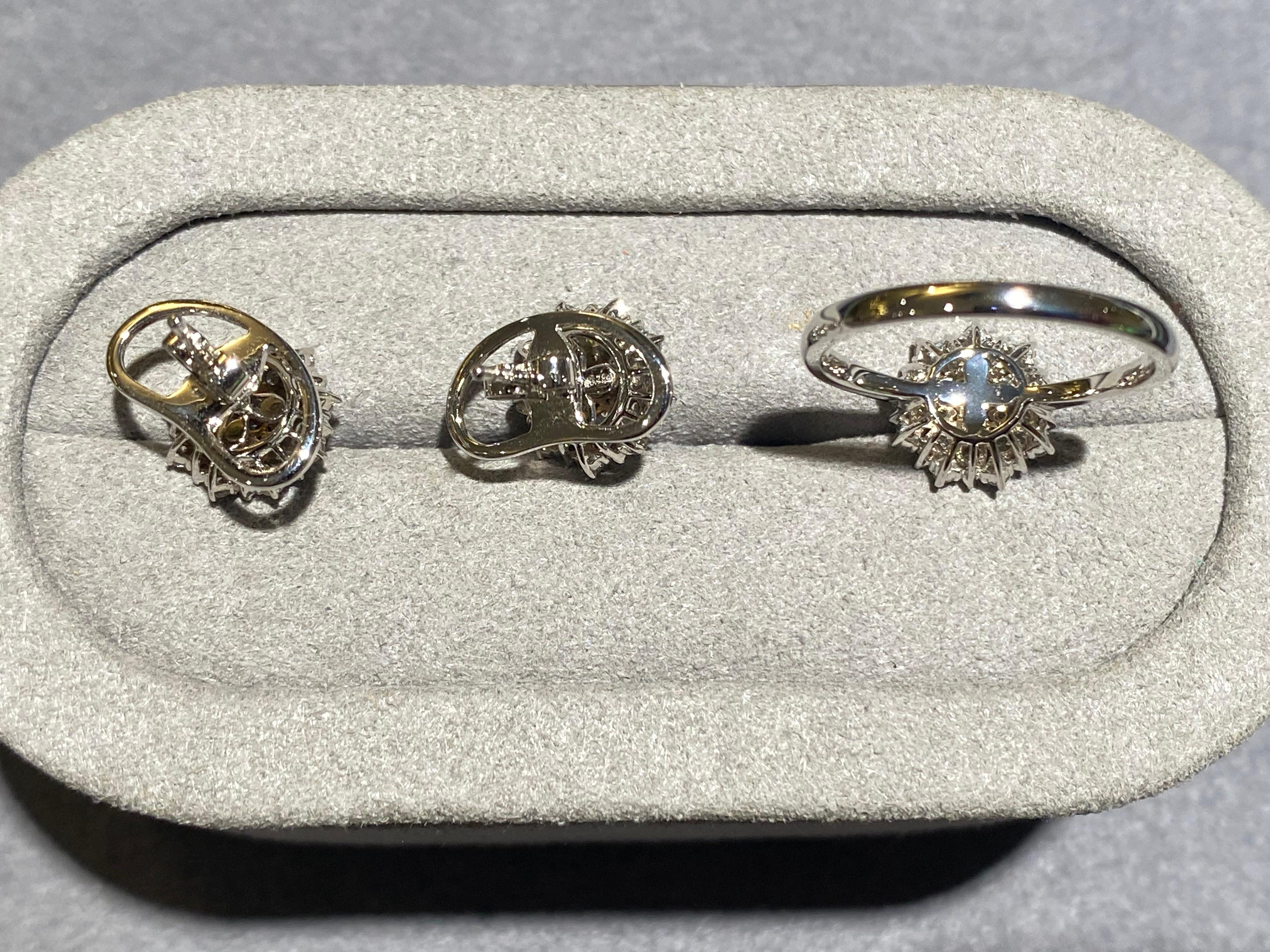 Orecchini e anello con diamante a motivo floreale Eostre in oro bianco 18 carati In condizioni Nuovo in vendita a Melbourne, AU