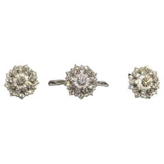 Eostre Flower Motif Diamond Earrings and Ring Jewellery Set in 18k White Gold