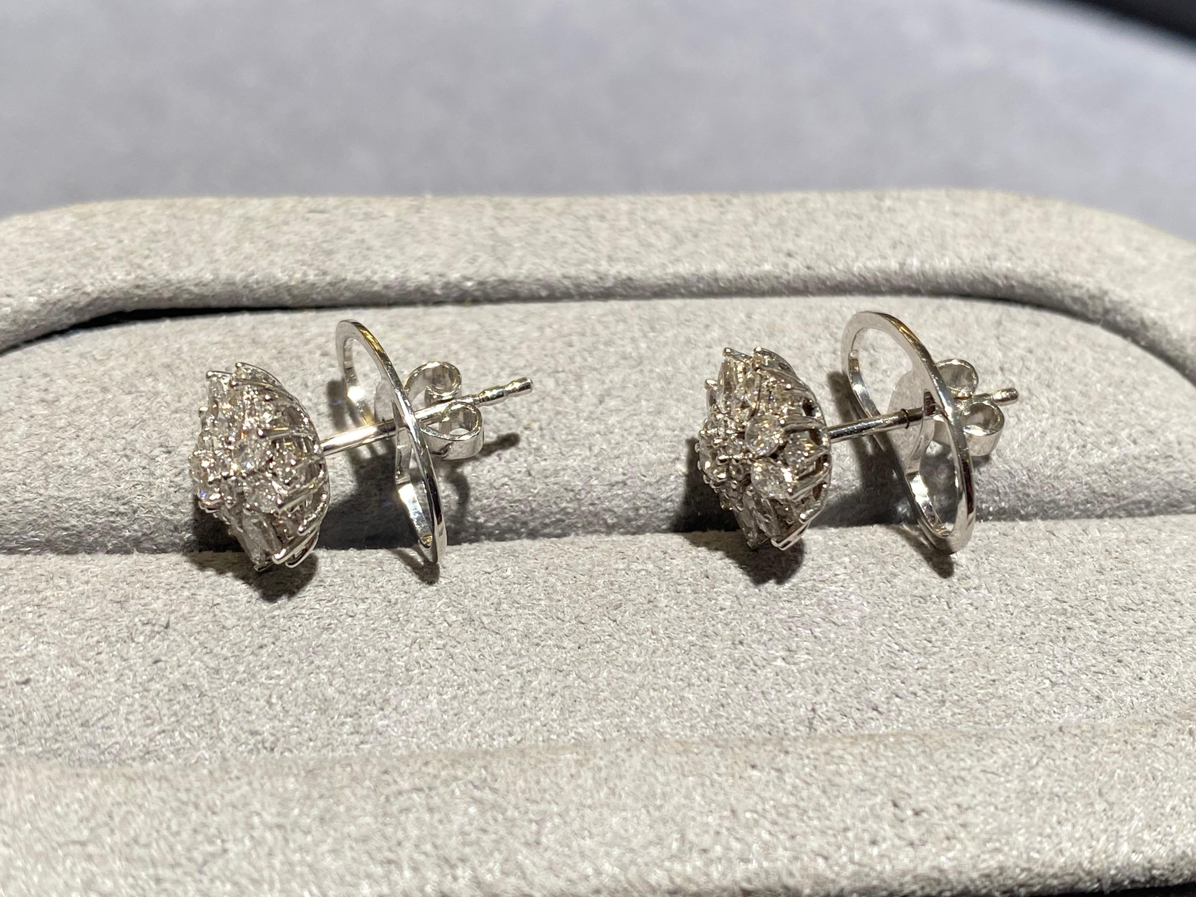 Contemporary Eostre Flower Motif Diamond Earrings in 18k White Gold For Sale