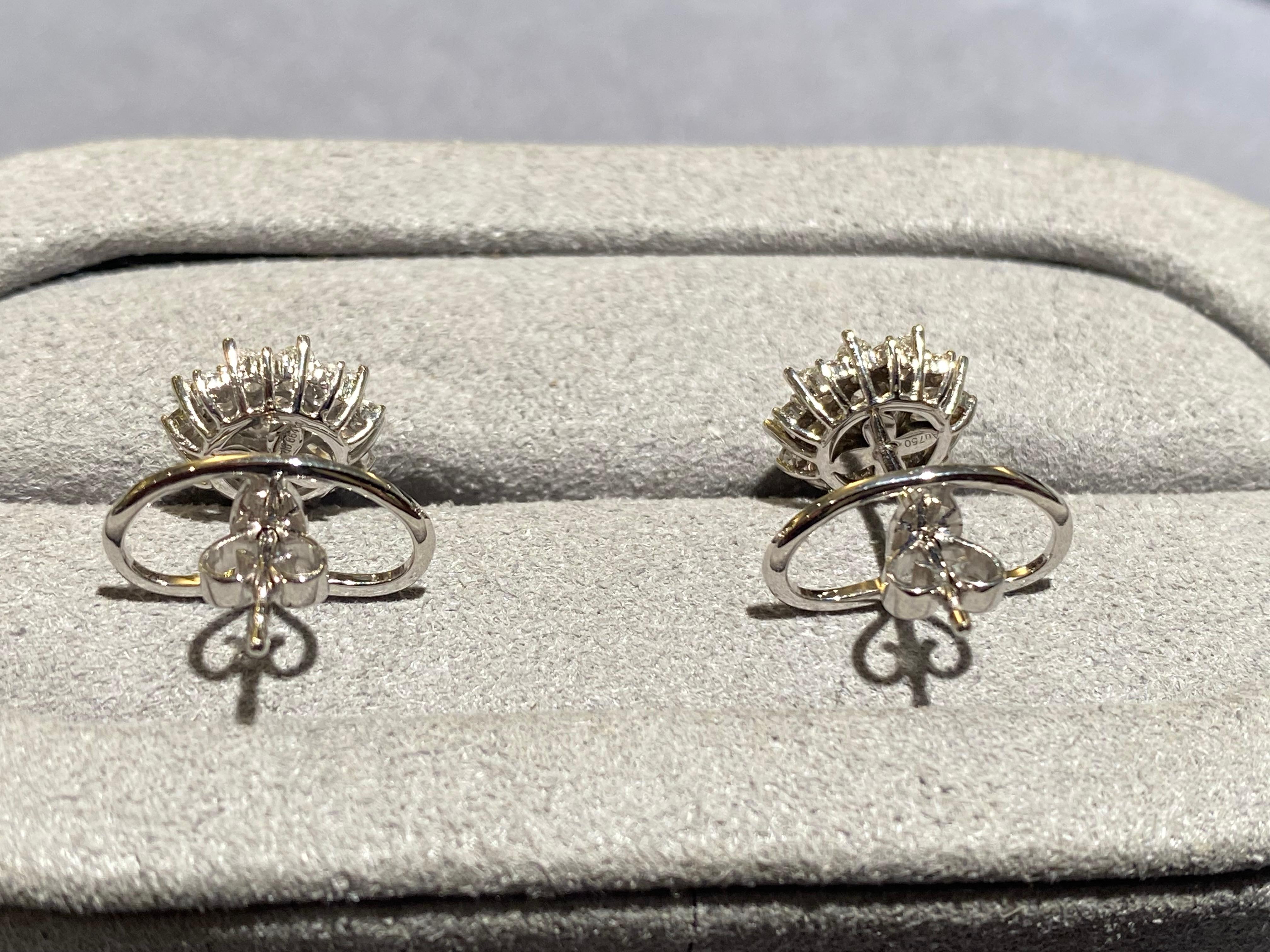 Brilliant Cut Eostre Flower Motif Diamond Earrings in 18k White Gold For Sale