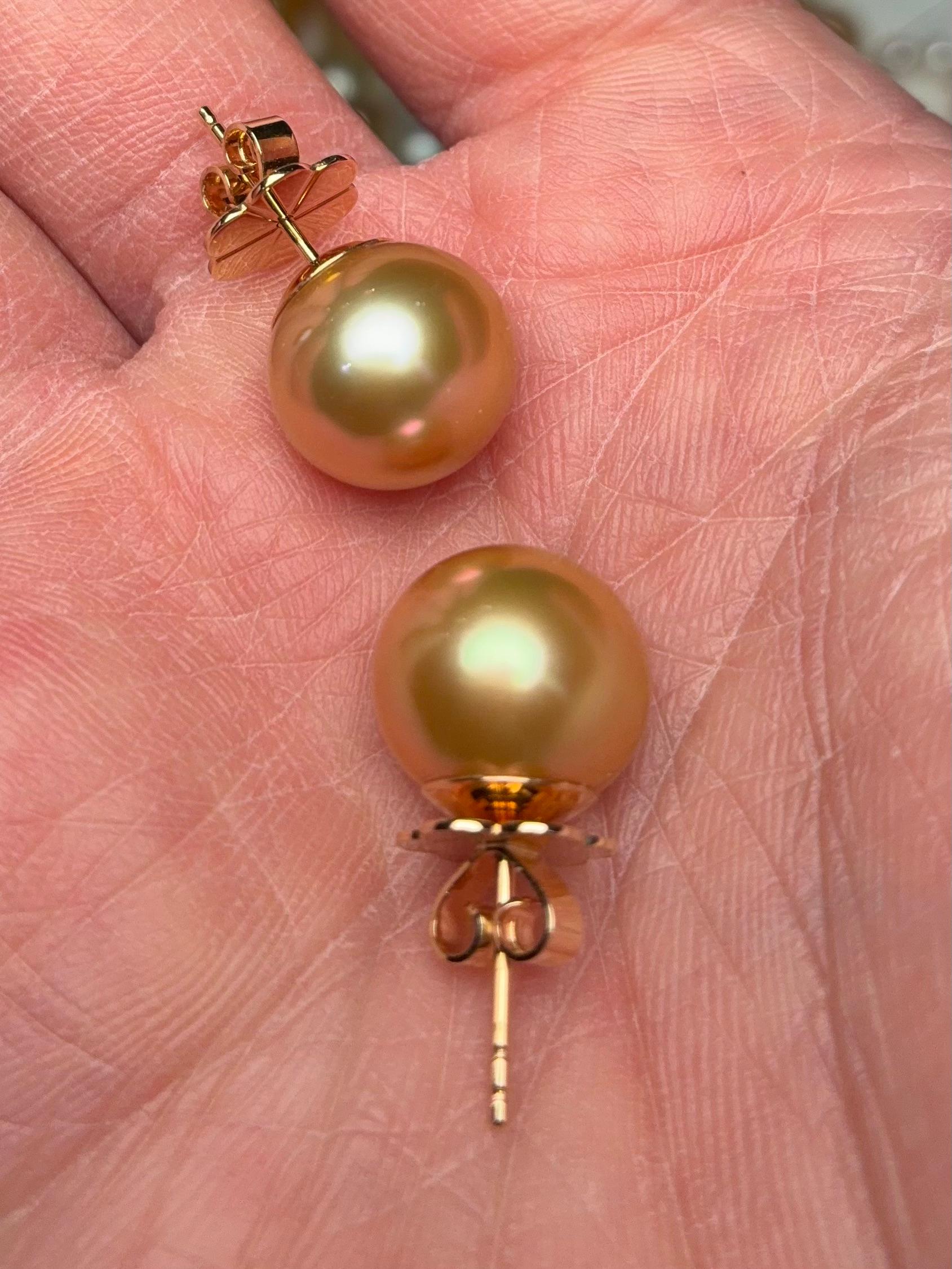 Eostre perle dorée des mers du Sud  Clous d'oreilles en or 18k Pour femmes en vente