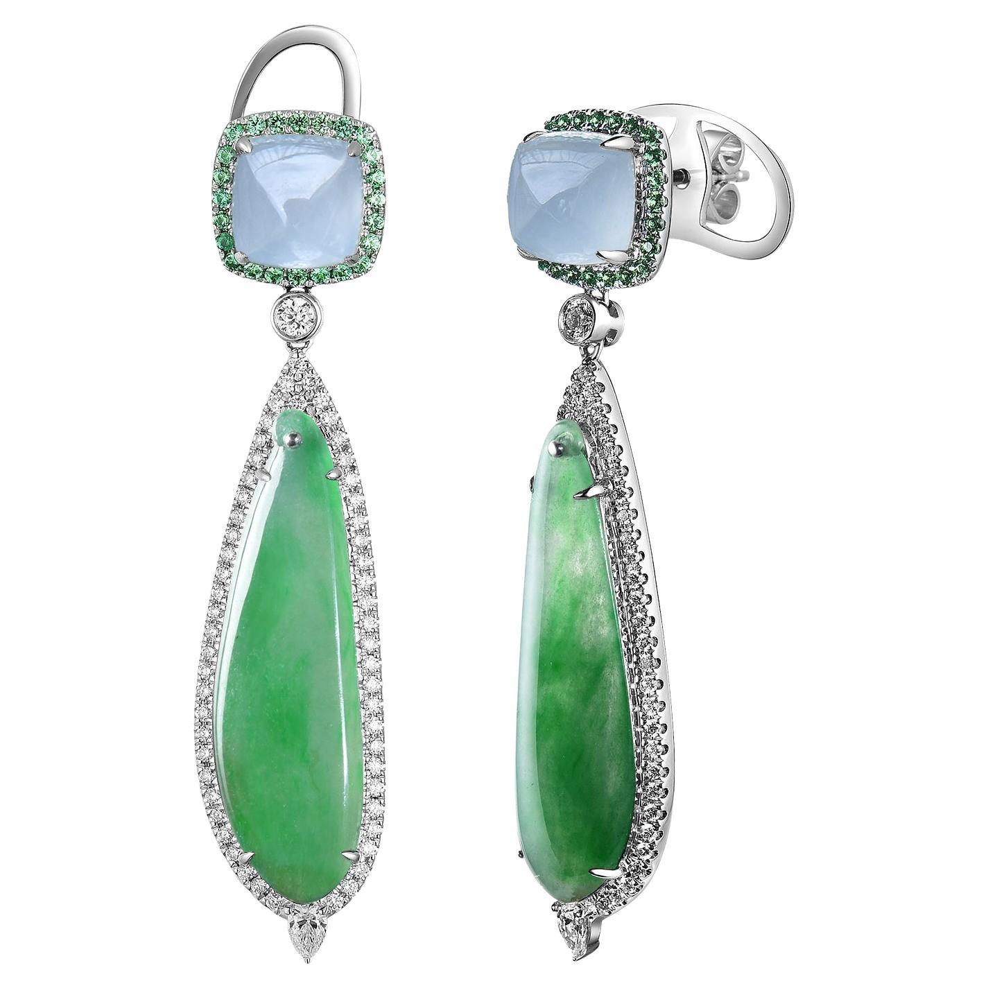 Eostre Jadeite and Diamond 18K White Gold Earring For Sale