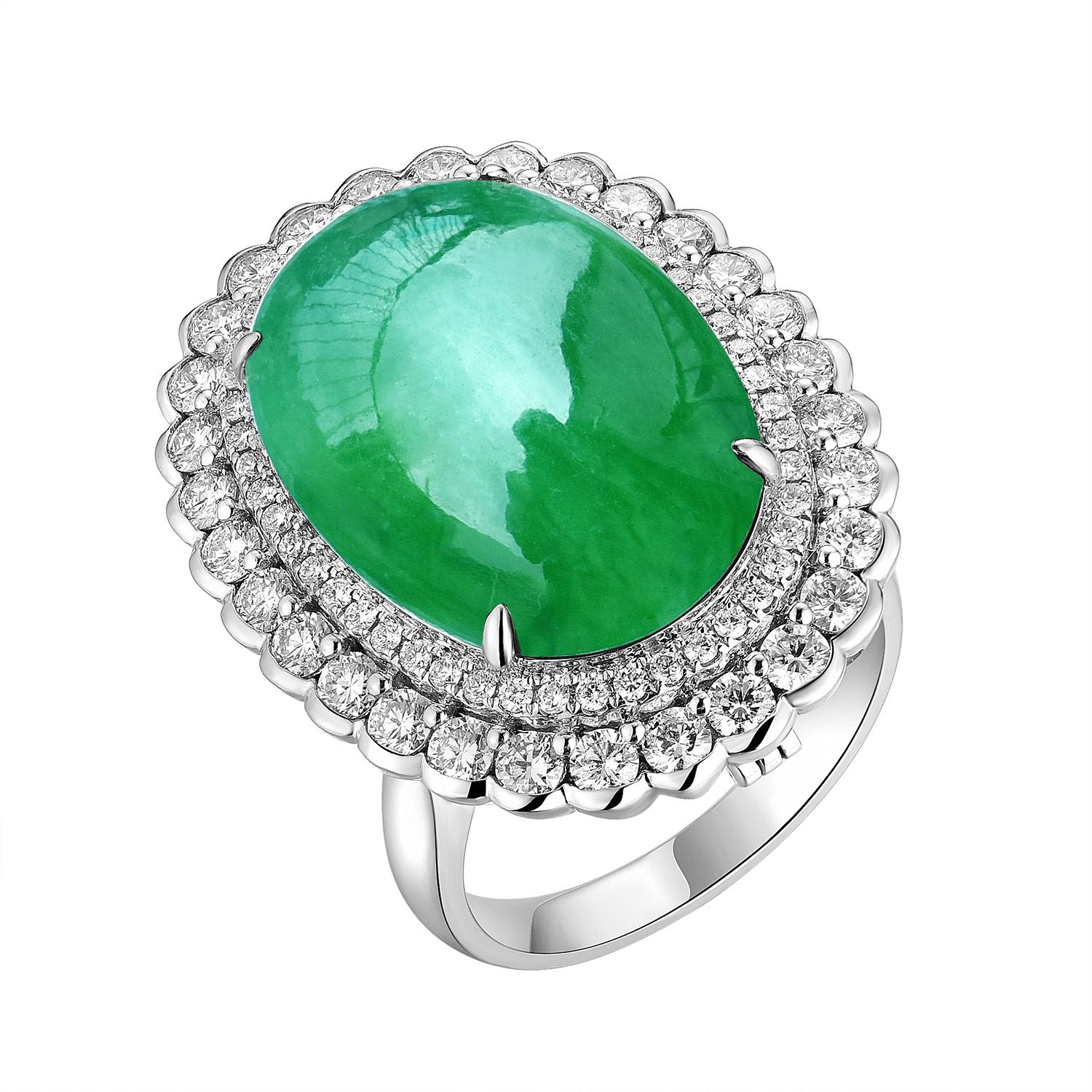 Contemporary Eostre Jadeite and Diamond 18K White Gold Convertible Ring Pendant For Sale