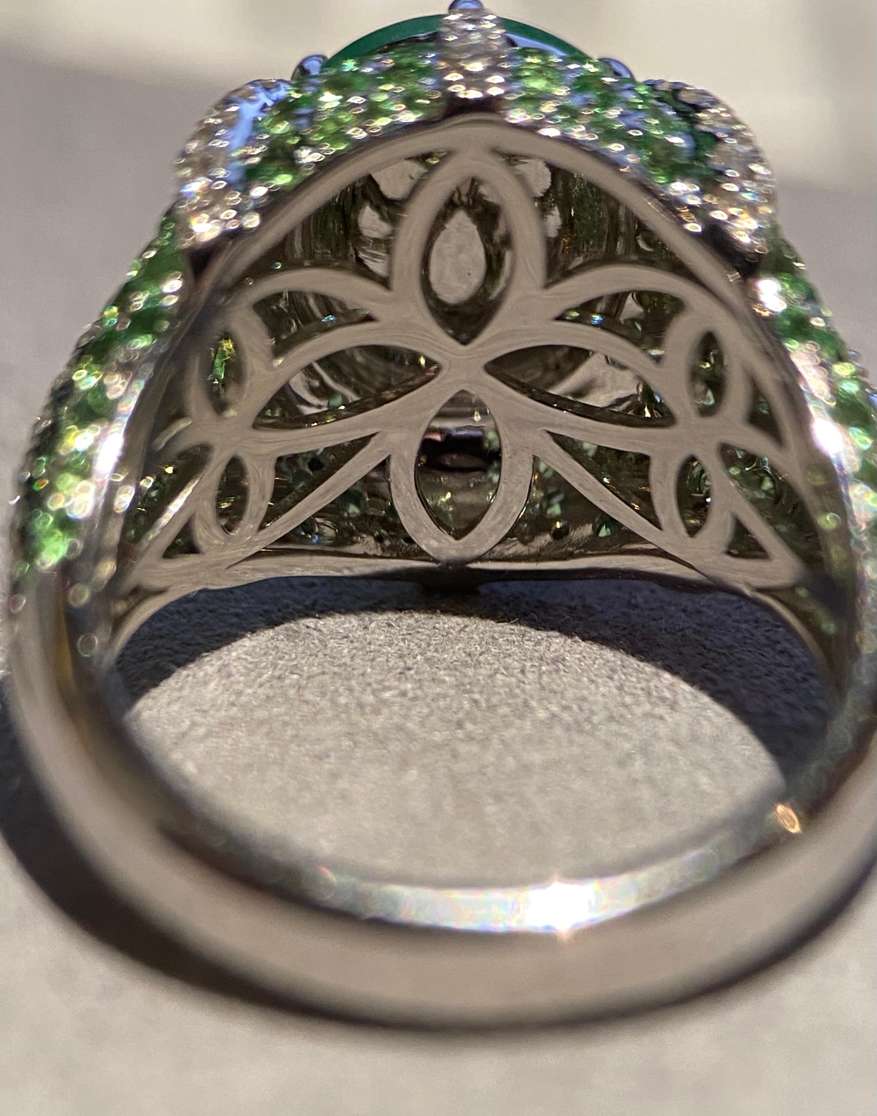 Cabochon Eostre Jadeite and Diamond 18K White Gold Ring For Sale