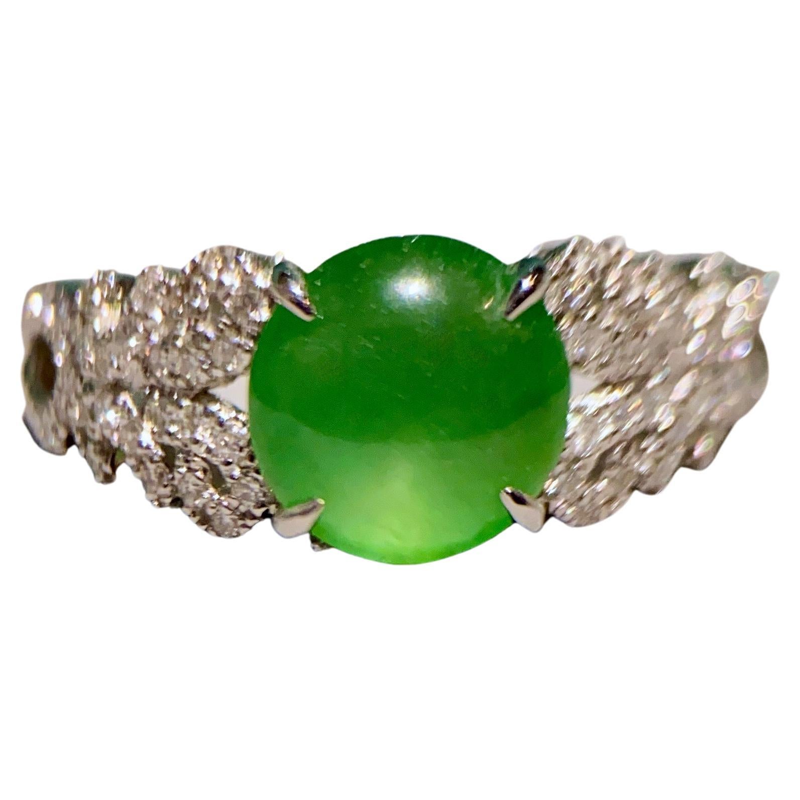 Eostre Jadeite and Diamond 18K White Gold Ring  For Sale