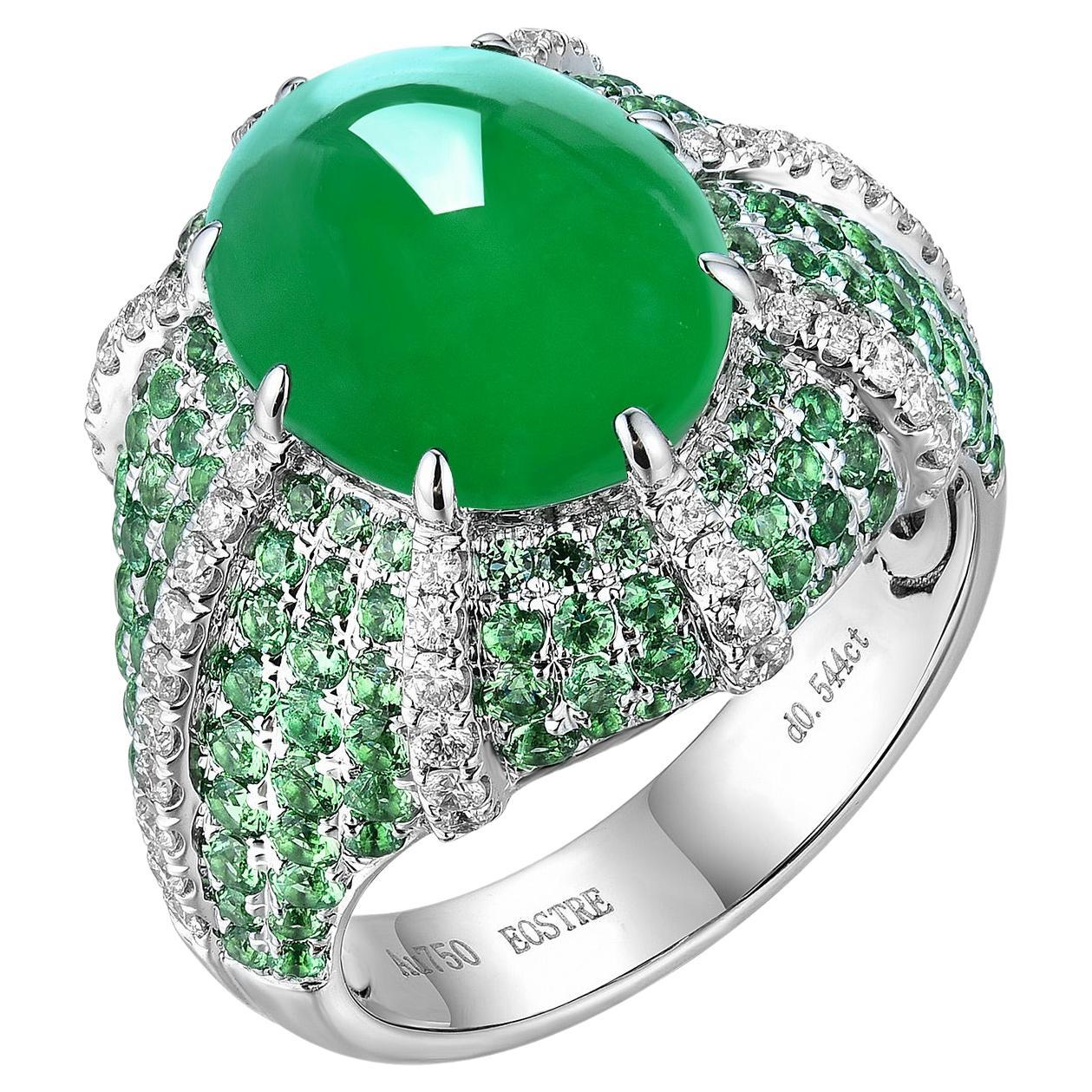 Eostre Jadeite and Diamond 18K White Gold Ring For Sale