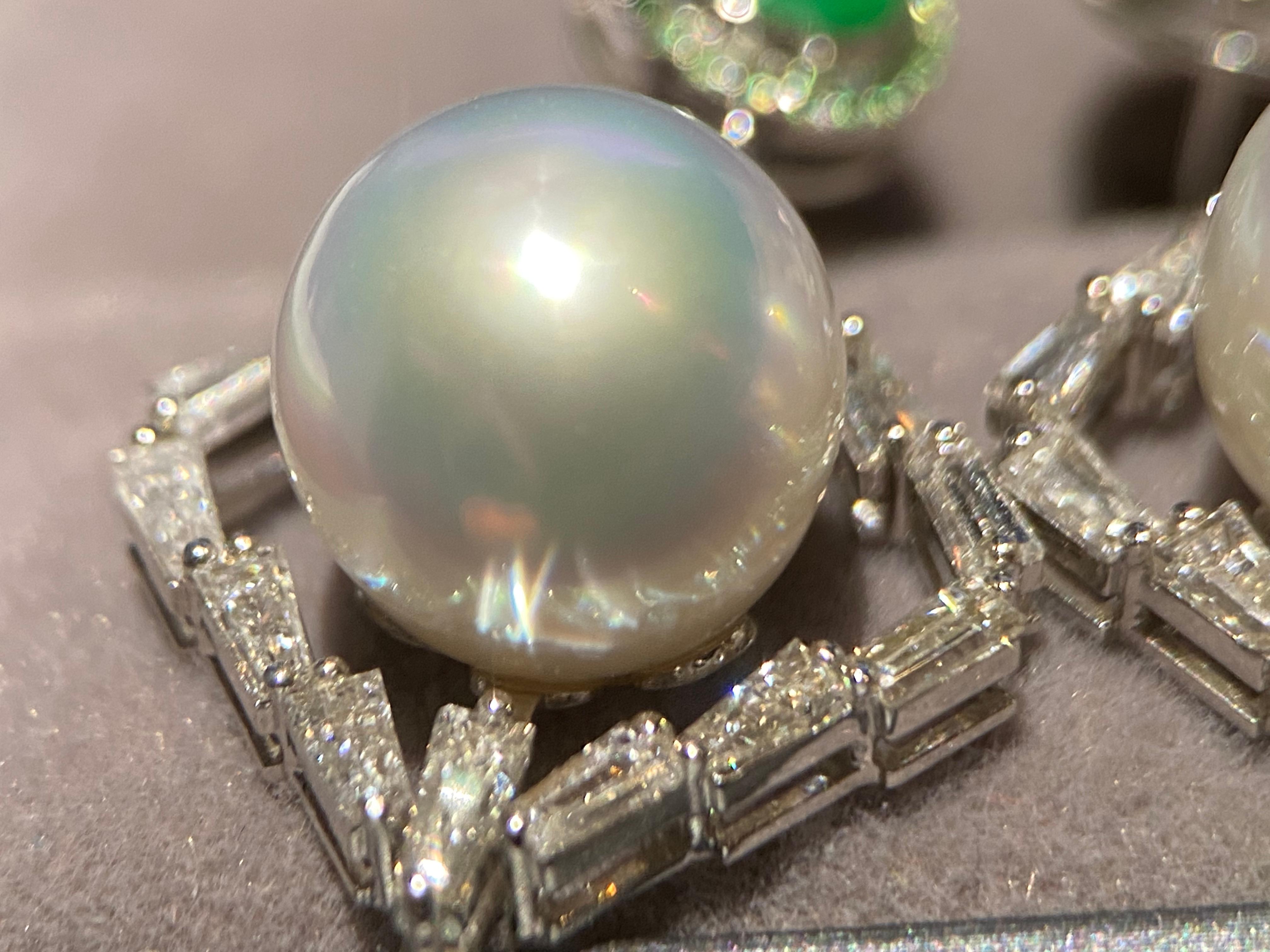 Eostre Jadeite, South Sea Pearl, Tsavorite and Diamond 18K White Gold Earring In New Condition For Sale In Melbourne, AU