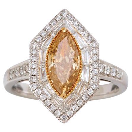 Eostre Marquise Yellow Diamond and White Diamond White Gold Engagement Ring For Sale