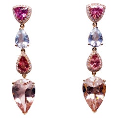 Eostre Morganit, Aquamarin, rosa Saphir und Diamant-Ohrring aus 18 Karat Roségold
