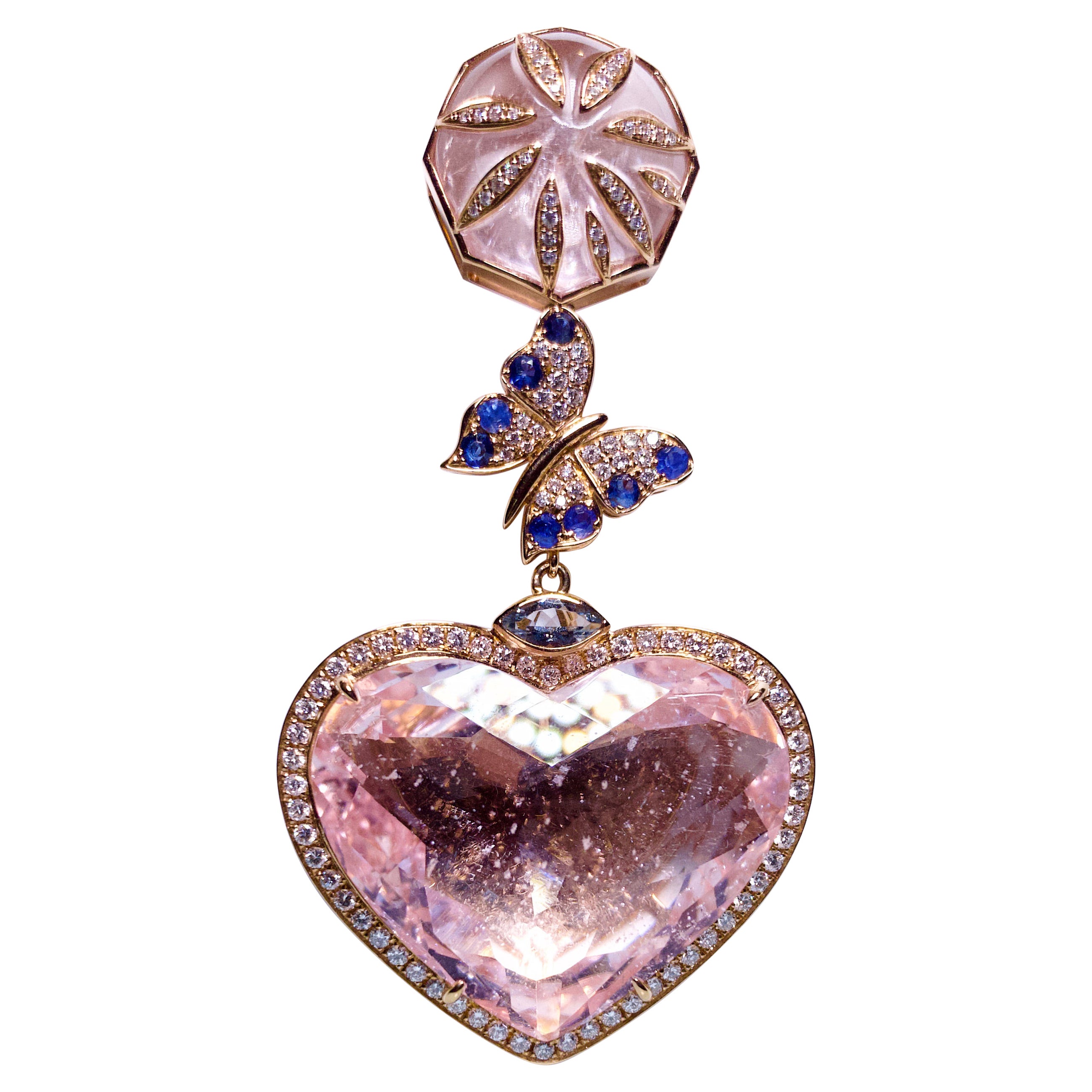 Eostre Morganit, Saphir und Diamant-Anhänger aus 18 Karat Roségold im Angebot