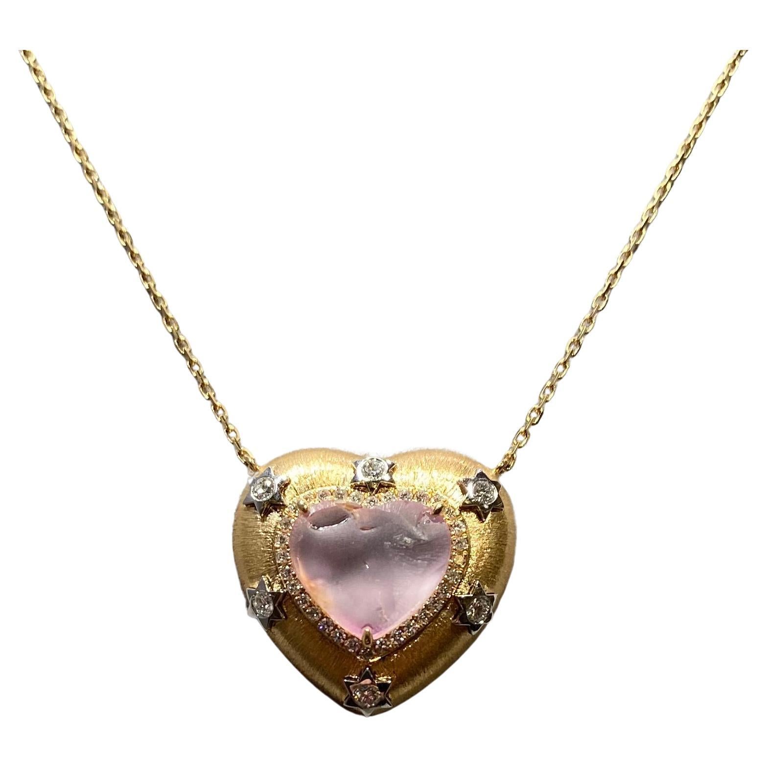 Eostre Pink Sapphire and Diamond Pendant Necklace in 18k Yellow and White Gold