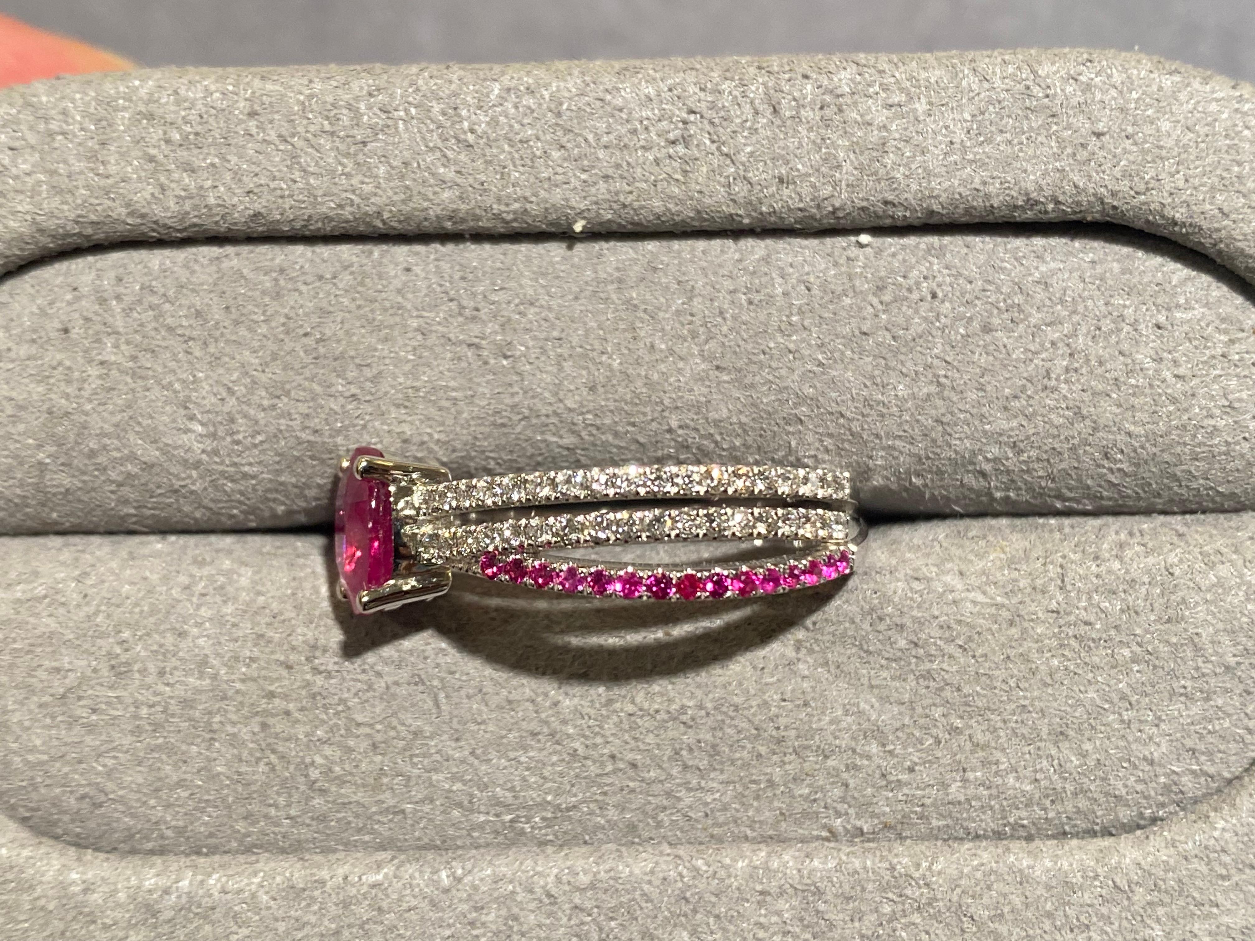 Contemporary Eostre Purplish Pink Sapphire and Diamond Ring in 18k White Gold For Sale