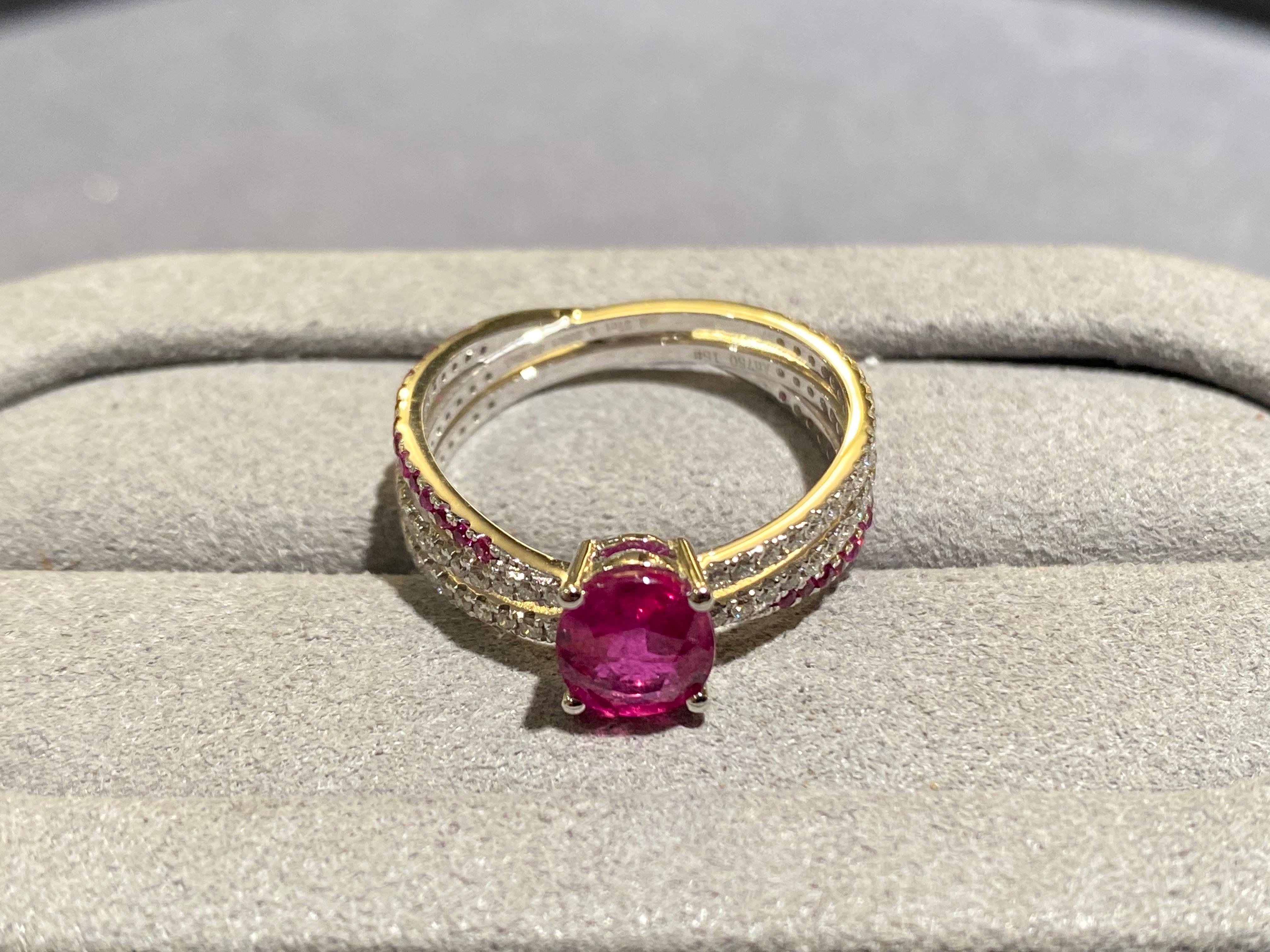Oval Cut Eostre Purplish Pink Sapphire and Diamond Ring in 18k White Gold For Sale