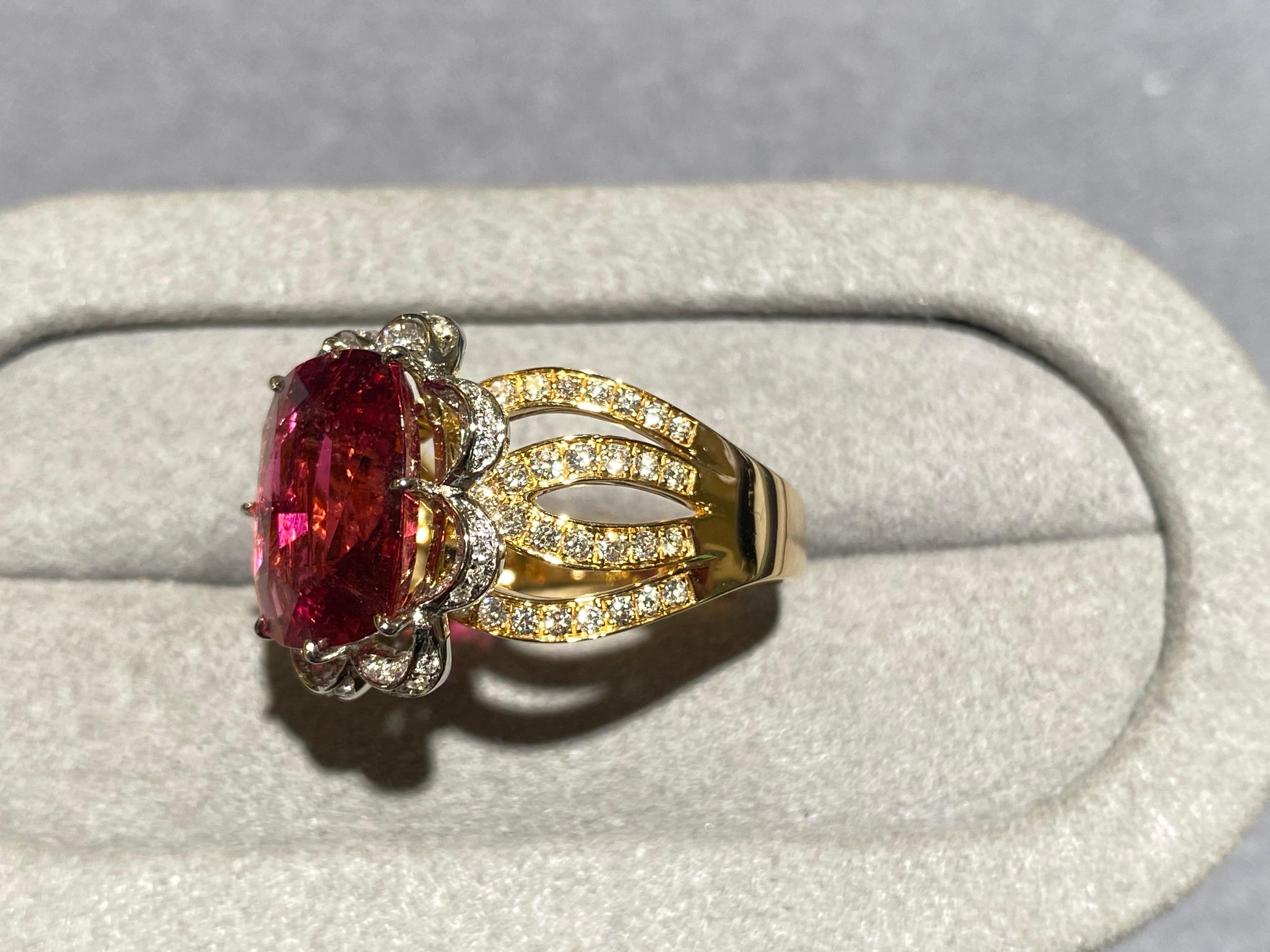 Anillo Eostre de Turmalina Rubelita y Diamantes en Oro Amarillo de 18k en Nuevo Estado en Melbourne, AU