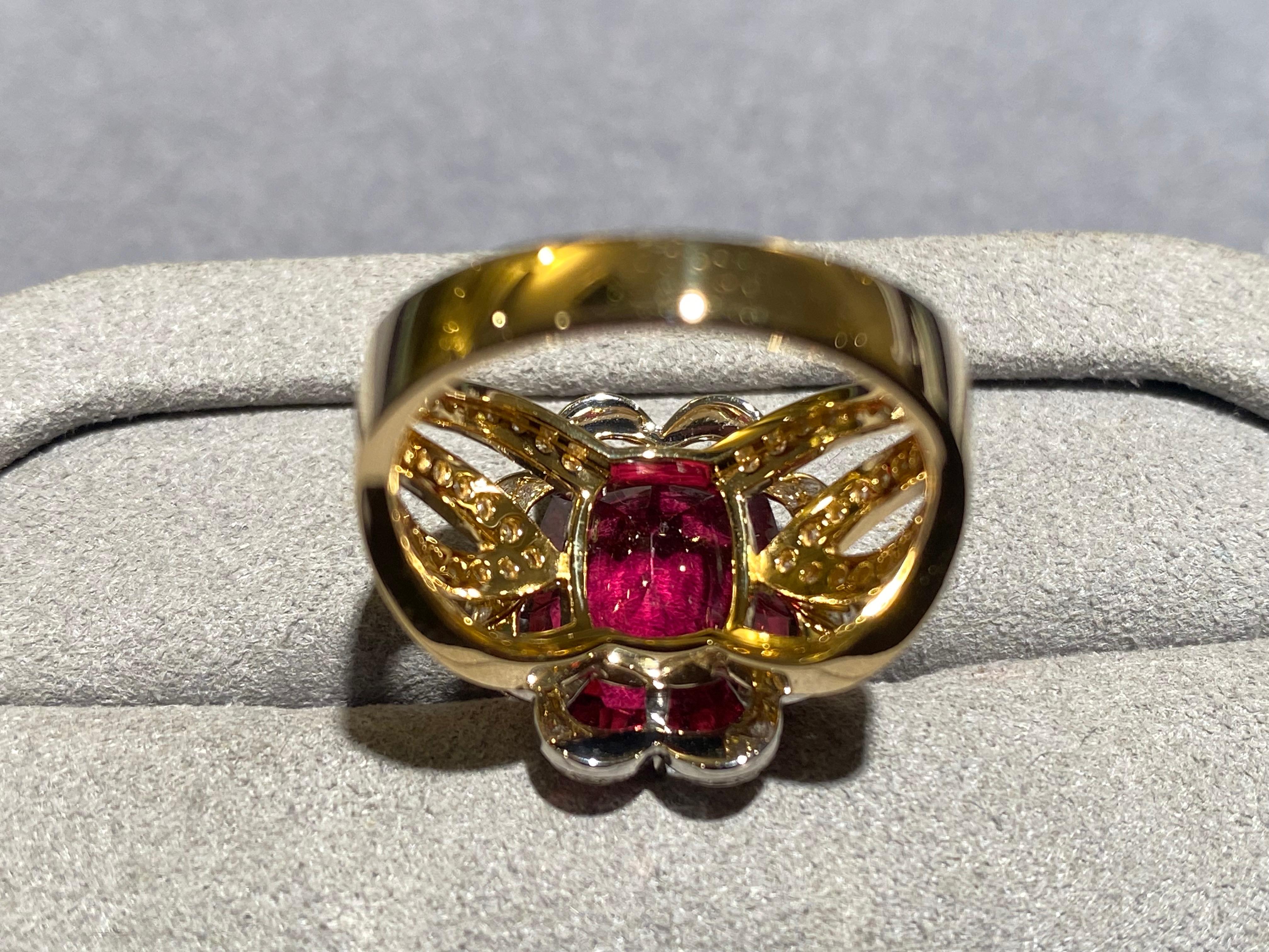 De las mujeres Anillo Eostre de Turmalina Rubelita y Diamantes en Oro Amarillo de 18k