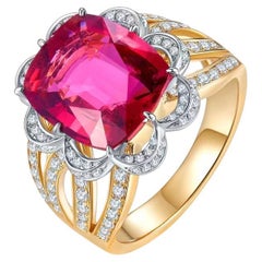 Eostre Rubellite Tourmaline and Diamond Ring in 18k Yellow Gold 