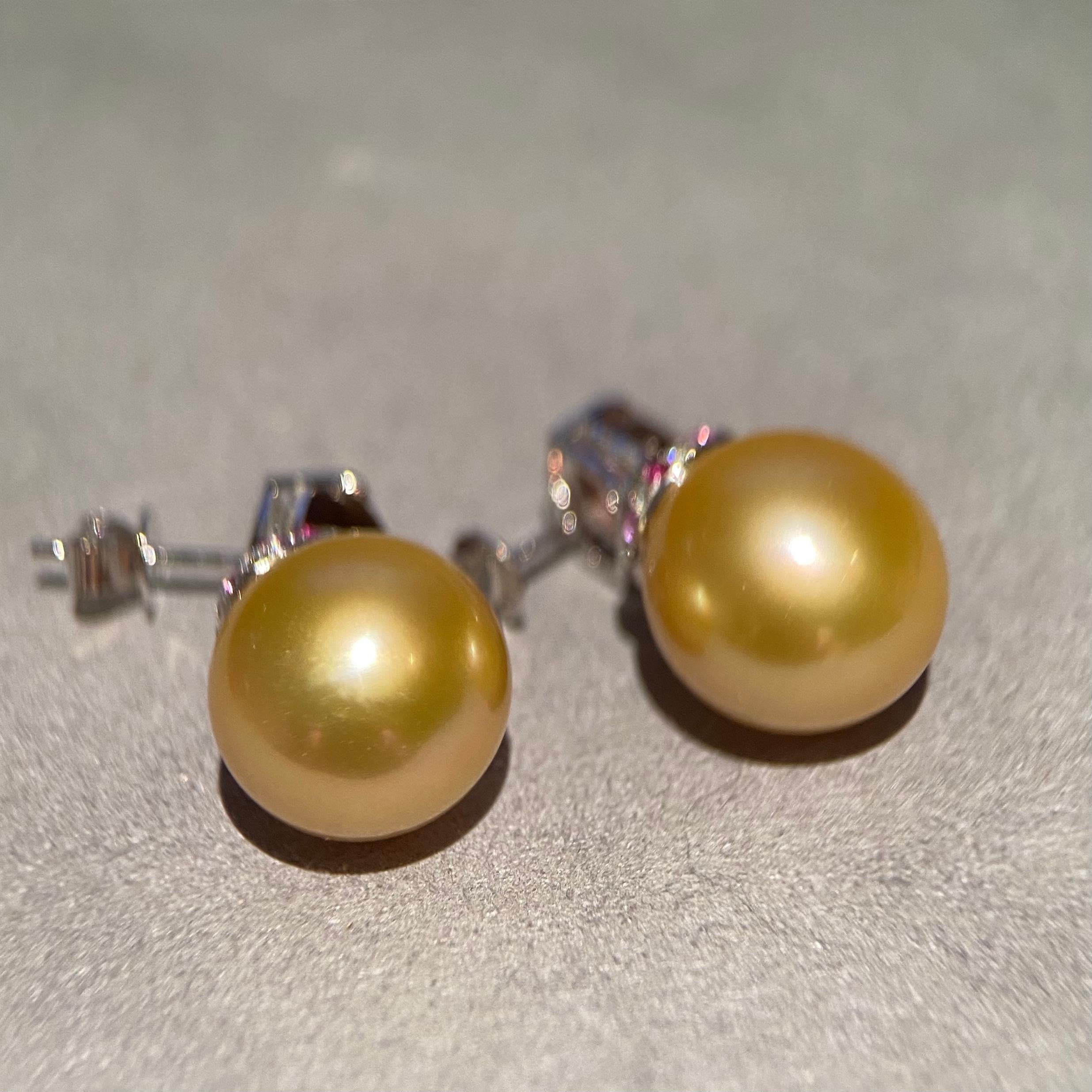 Contemporary Eostre Rubillite Diamond and South Sea Pearl Earring in 18k White Gold For Sale