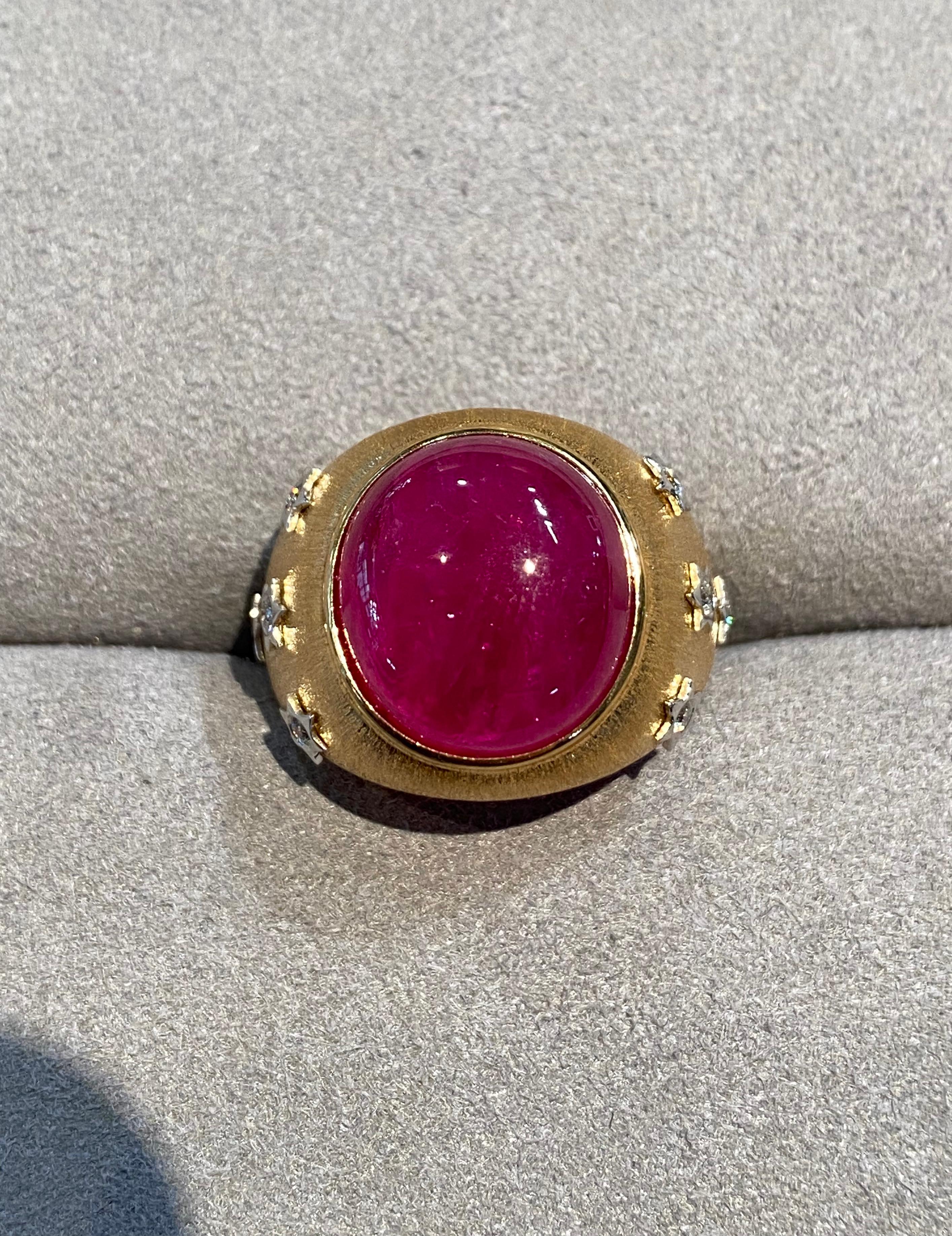 
Type	    :   100% Natural Ruby
Weight	    :   14.820 Carats
Size	    :   14.39 x 13.24 x 7.05 mm
Shape	    :   Oval (Cabochon)
Quantity	    :   1 pcs
Color	    :   Vivid Red
Clarity	    :   VSS
Luster	    :   Excellent
Hardness	    :   9
Origin	   