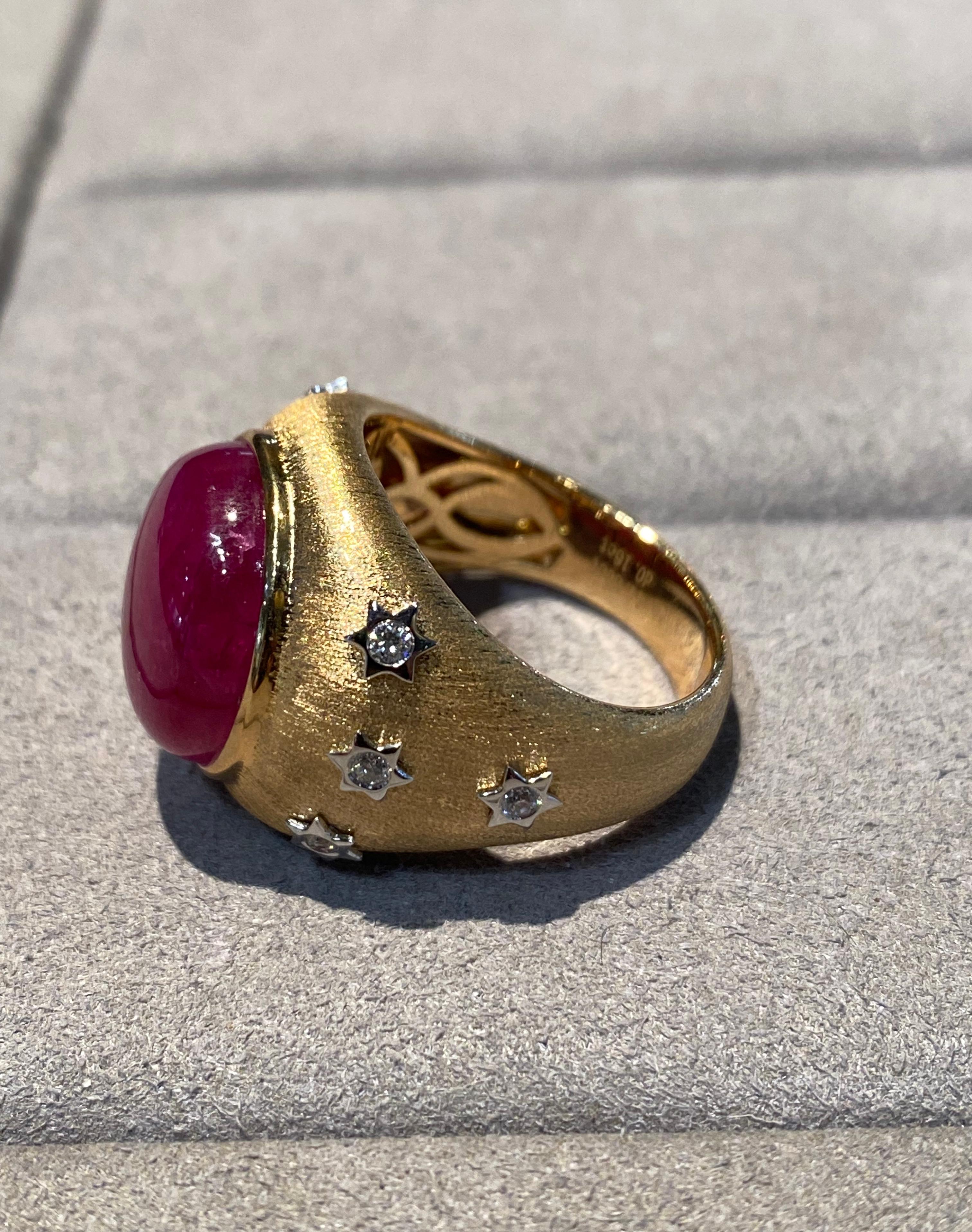 Brilliant Cut Eostre Ruby and Diamond Ring in 18k  Gold For Sale