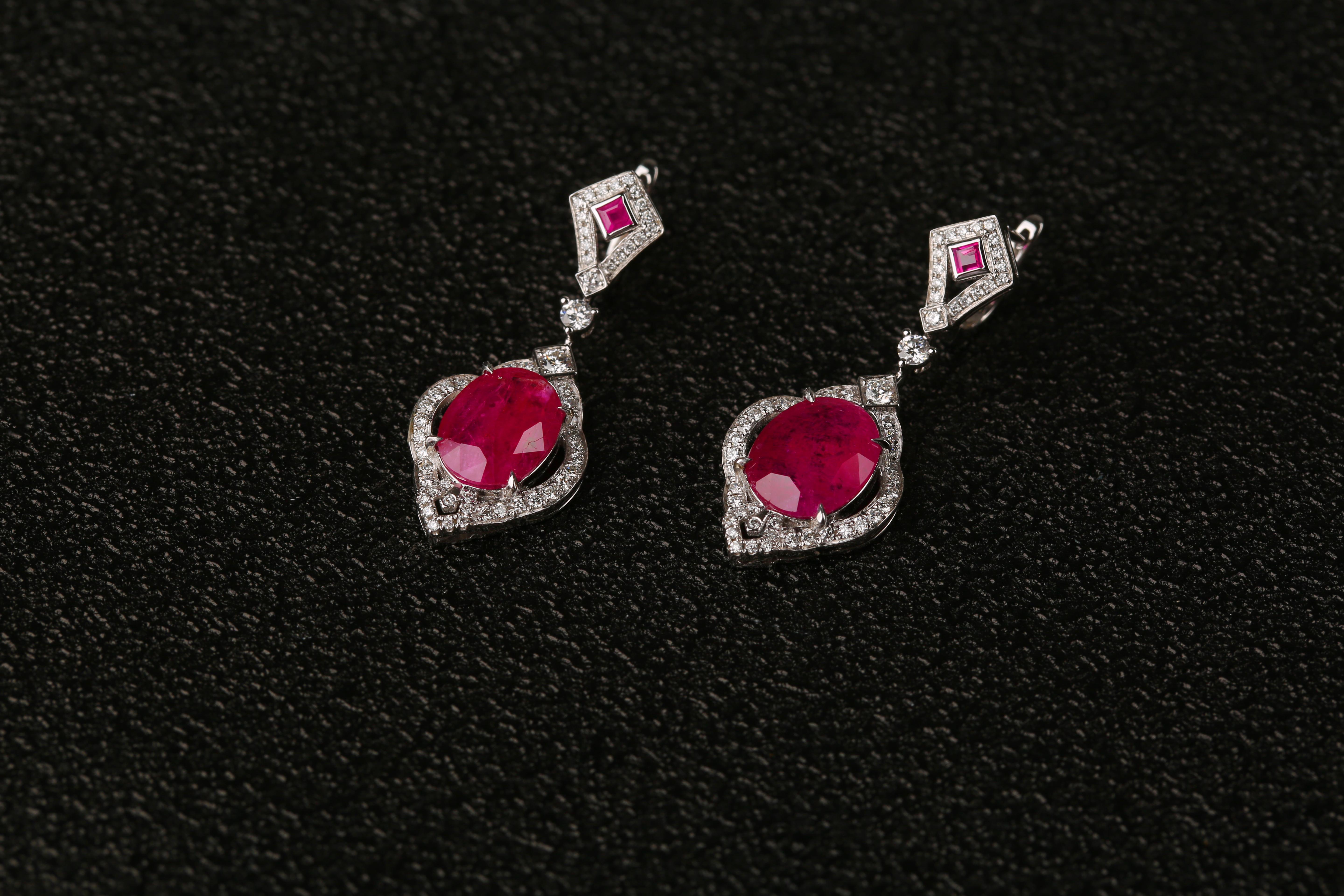 Eostre Ruby and Diamond Earring in 18k White Gold For Sale 1