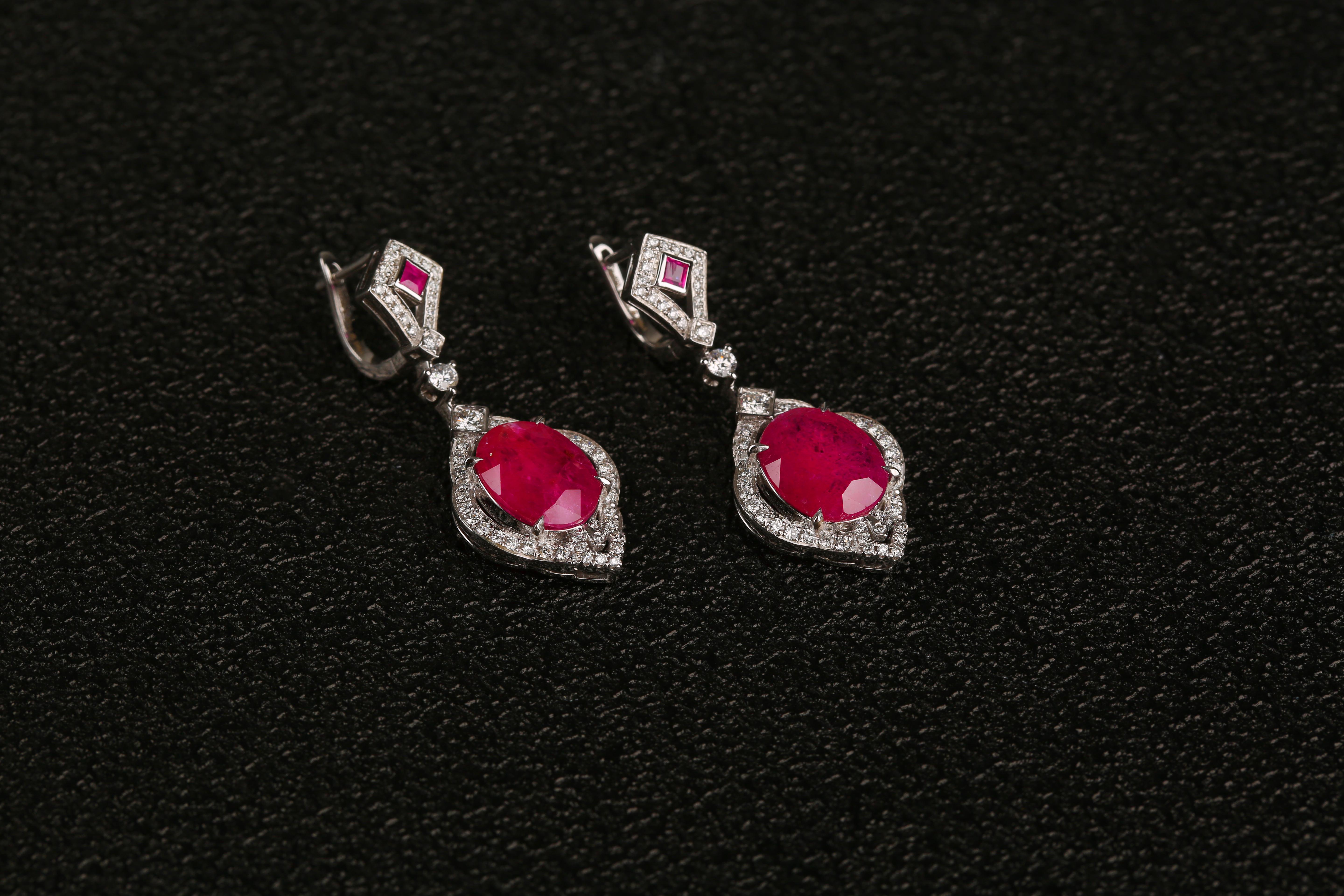 Eostre Ruby and Diamond Earring in 18k White Gold For Sale 2