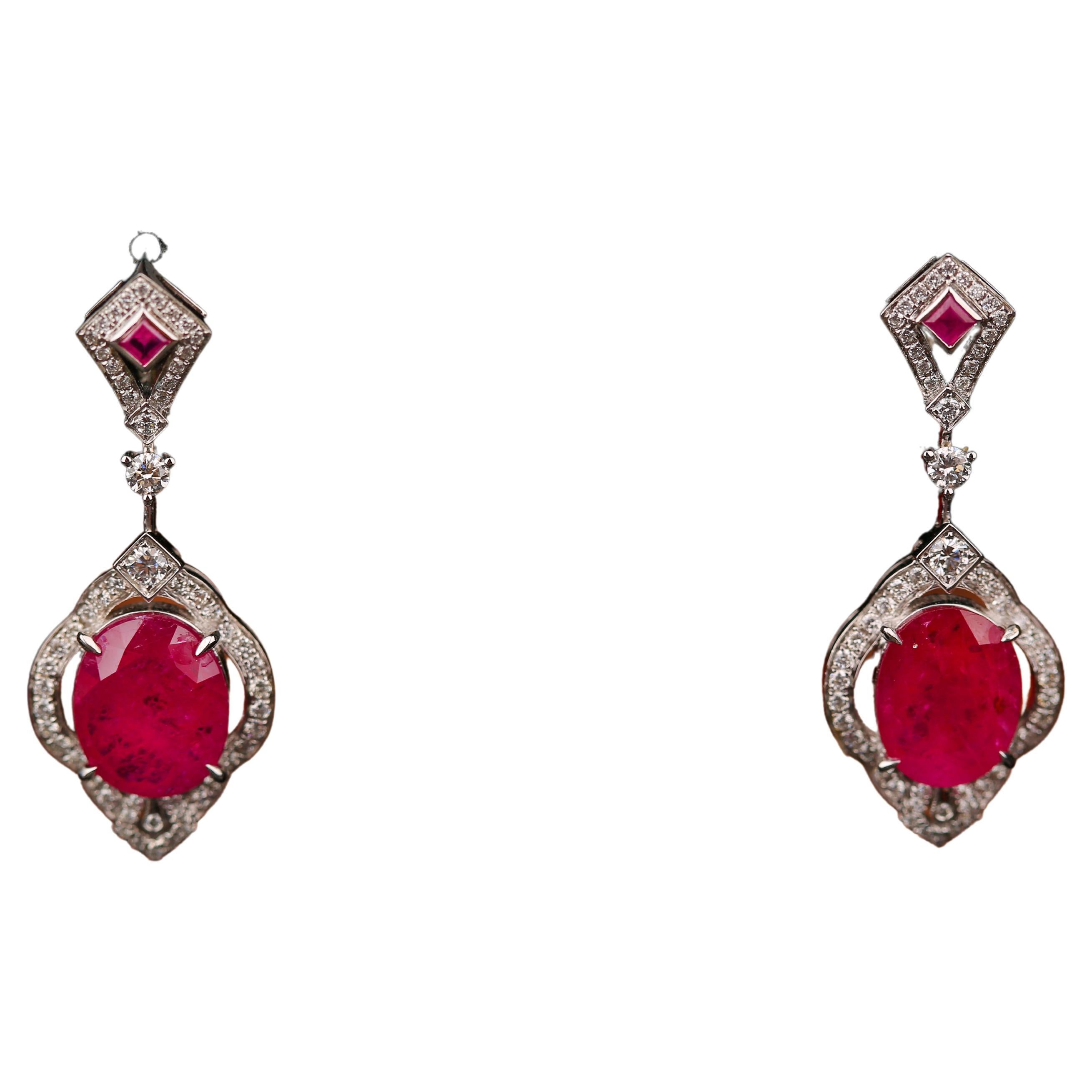Eostre Ruby and Diamond Earring in 18k White Gold For Sale