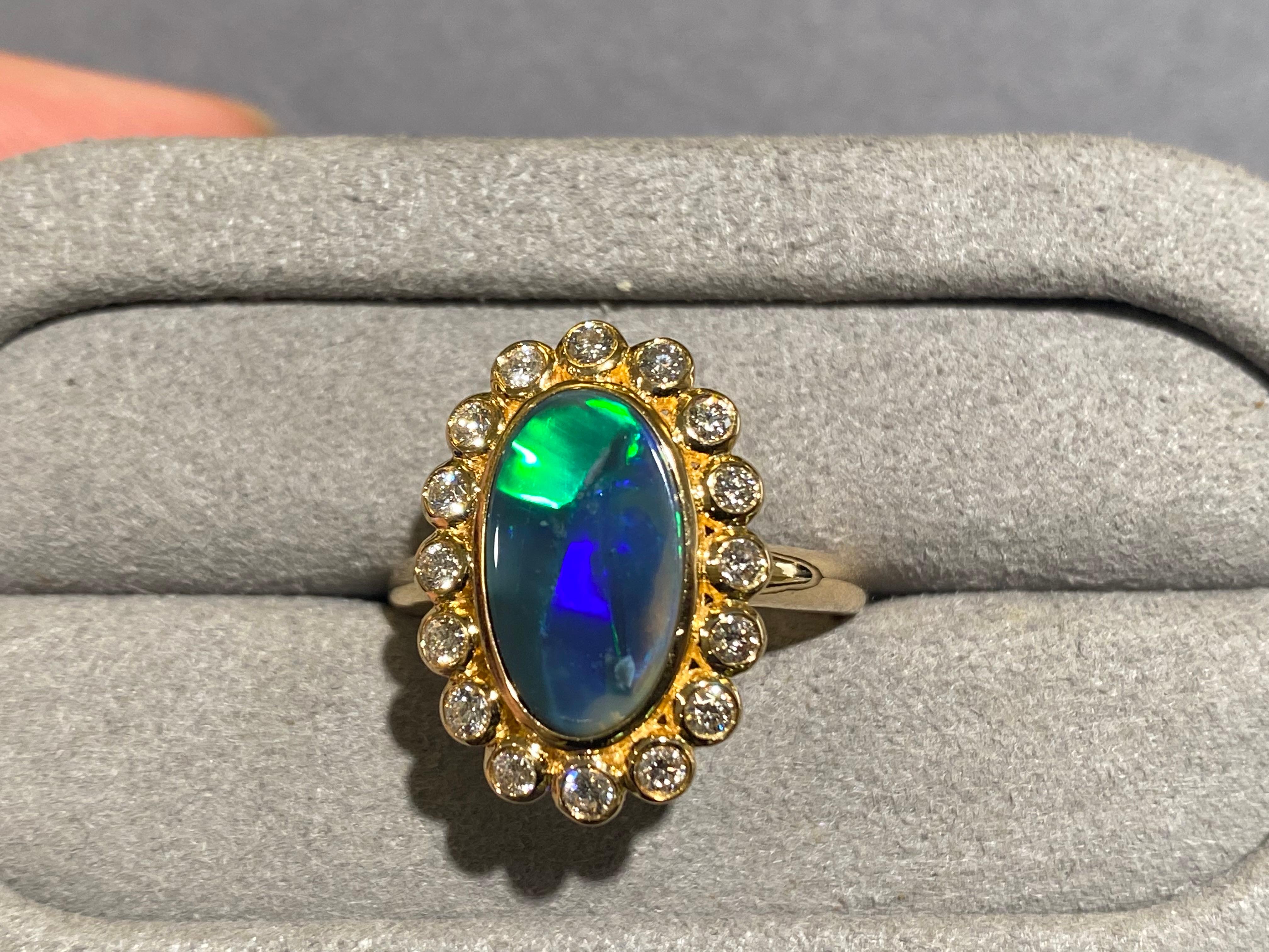 Contemporary Eostre Solid Opal and Diamond Ring in 18k Yellow Gold For Sale