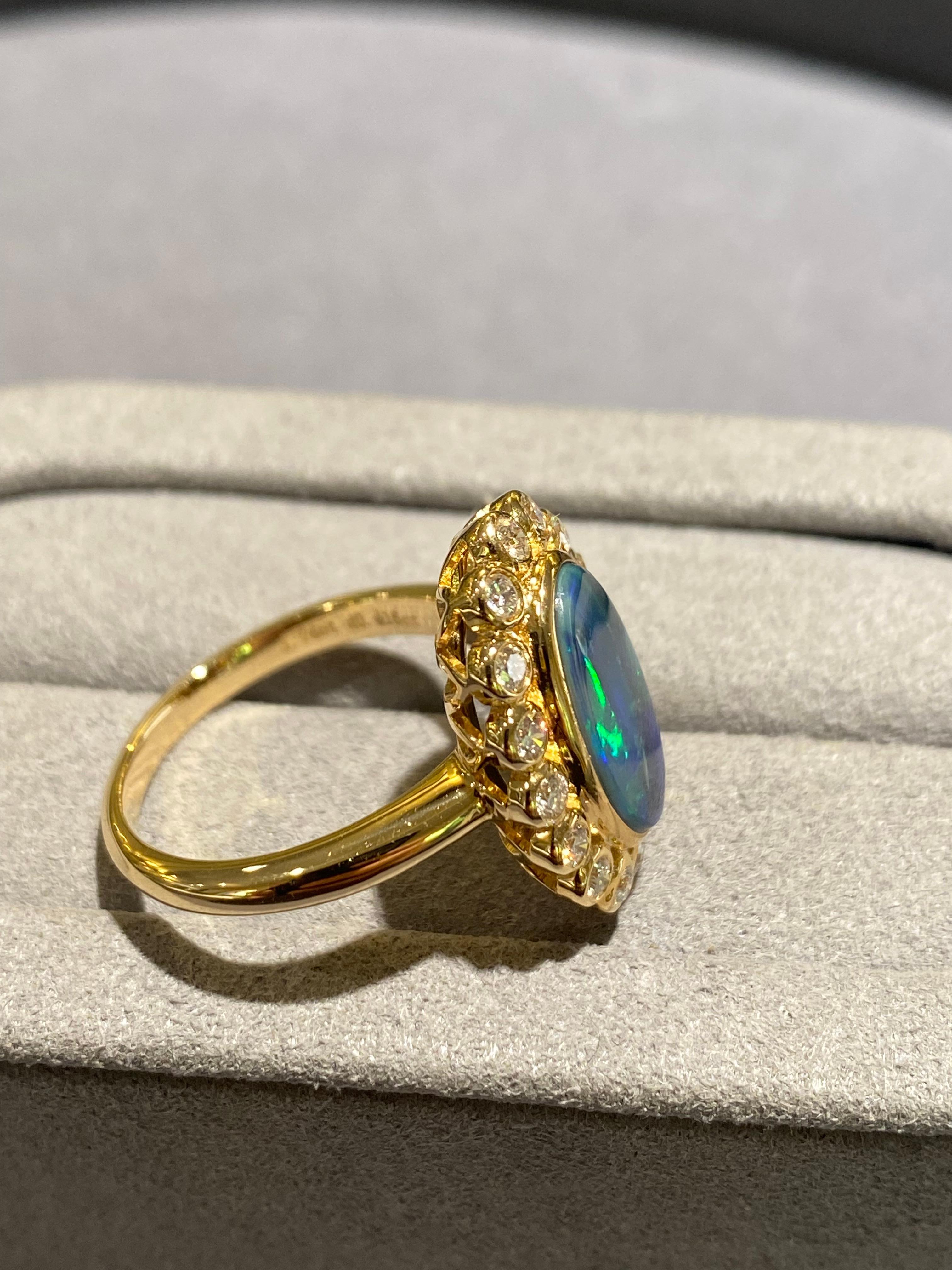 Eostre Solid Opal and Diamond Ring in 18k Yellow Gold In New Condition For Sale In Melbourne, AU