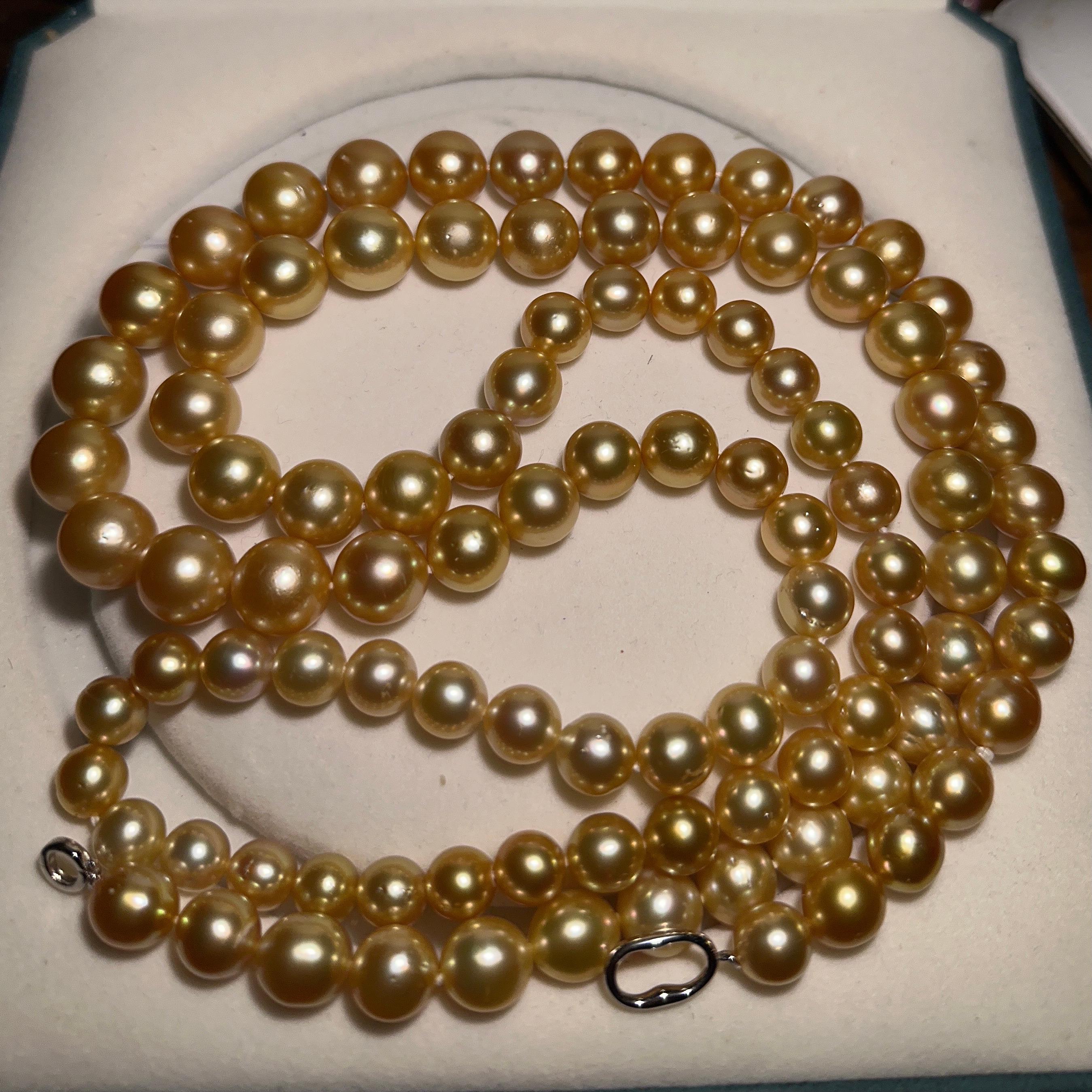 Bead Eostre South Sea Pearls Long Necklace White Gold Clasp For Sale