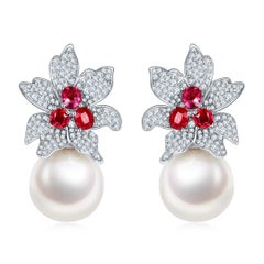 Eostre Espinela Perlas del Mar del Sur y Diamante Pendiente Oro Blanco 18K