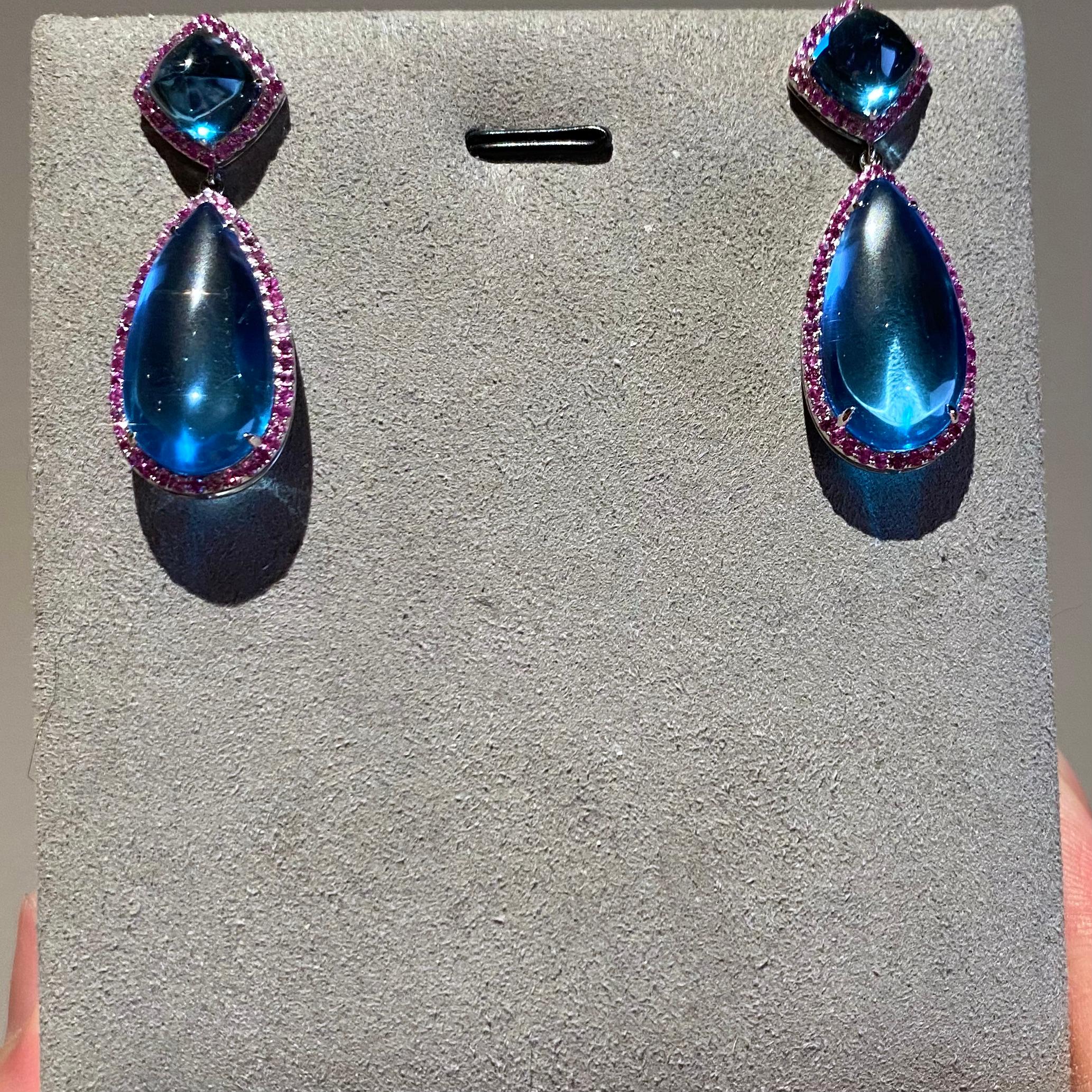 Contemporary Eostre Topaz and Sapphire 18K White Gold Earring For Sale