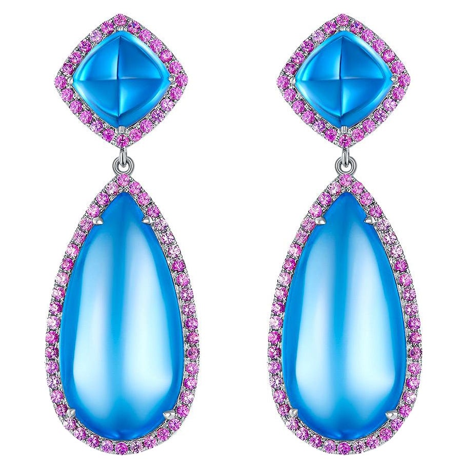 Eostre Ohrring aus 18 Karat Weißgold mit Topas und Saphir
