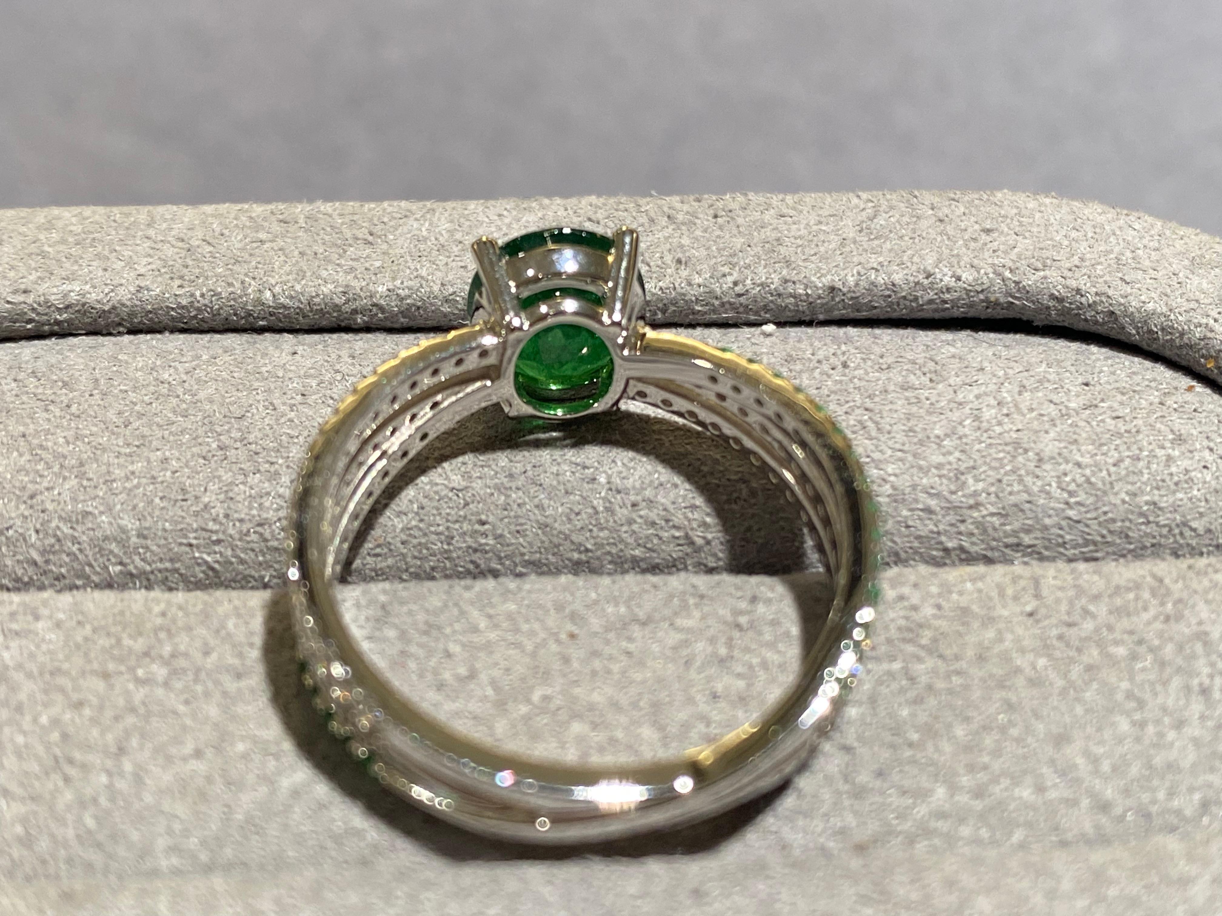 Oval Cut Eostre Tsavorite and Diamond Ring in 18k White Gold For Sale