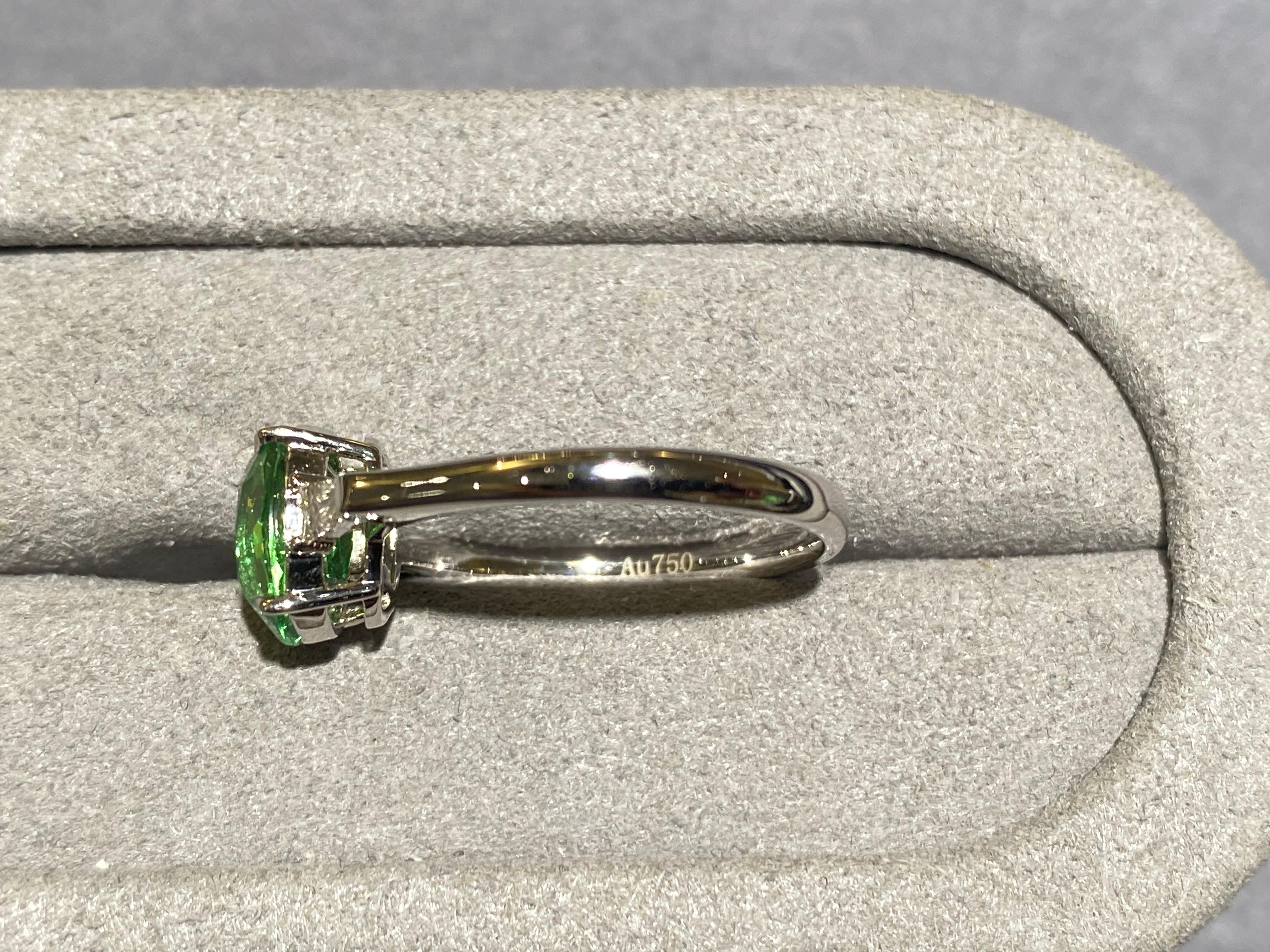 Oval Cut Eostre Tsavorite and Diamond Three-Stone Ring in 18k White Gold For Sale