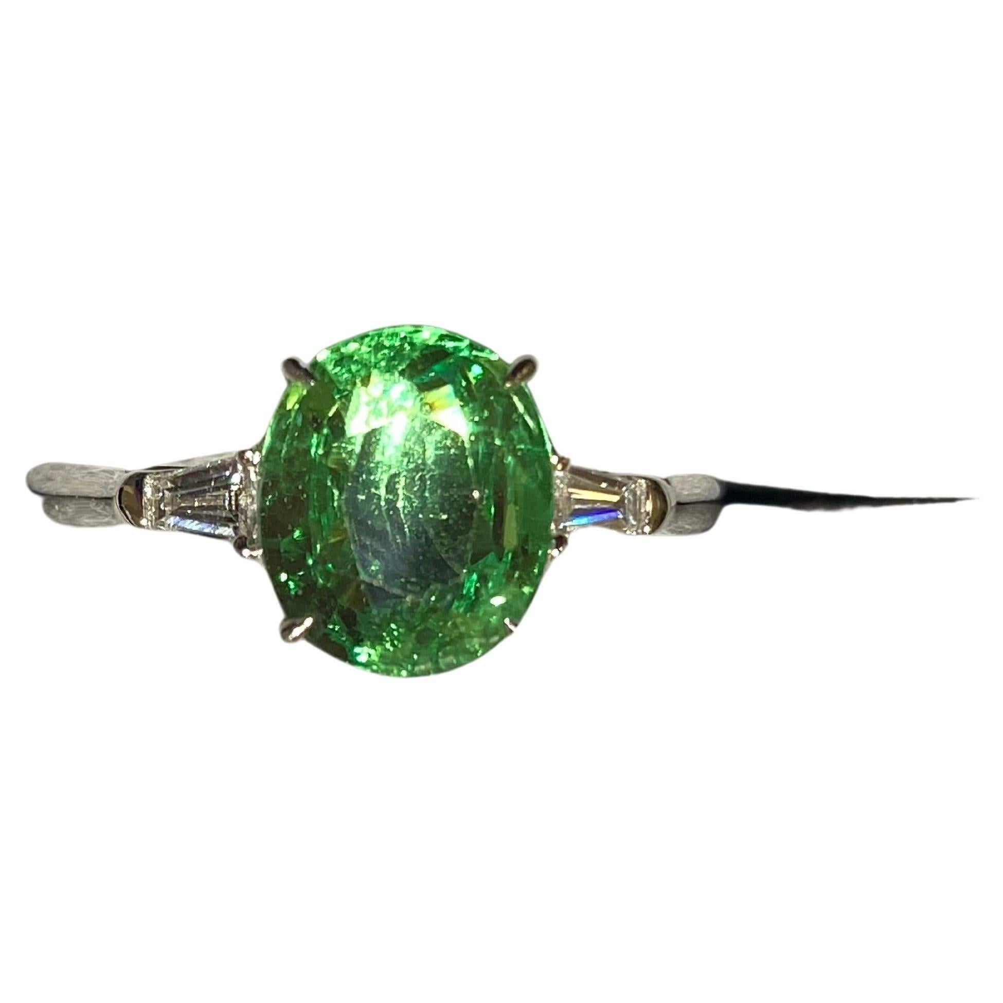 Eostre Tsavorite and Diamond Three-Stone Ring in 18k White Gold For Sale