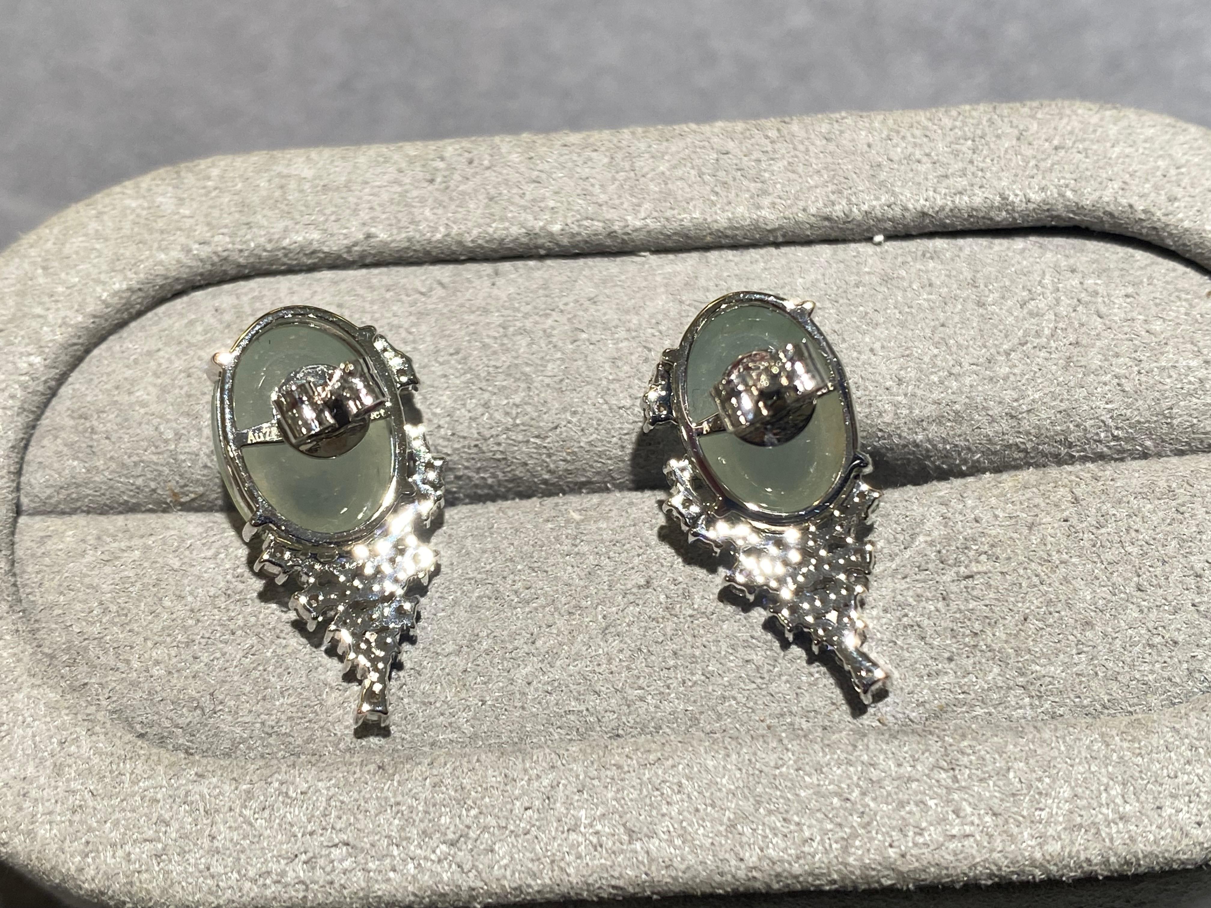 Eostre Type A Green Jadeite and Diamond Earrings in 18k White Gold In New Condition For Sale In Melbourne, AU